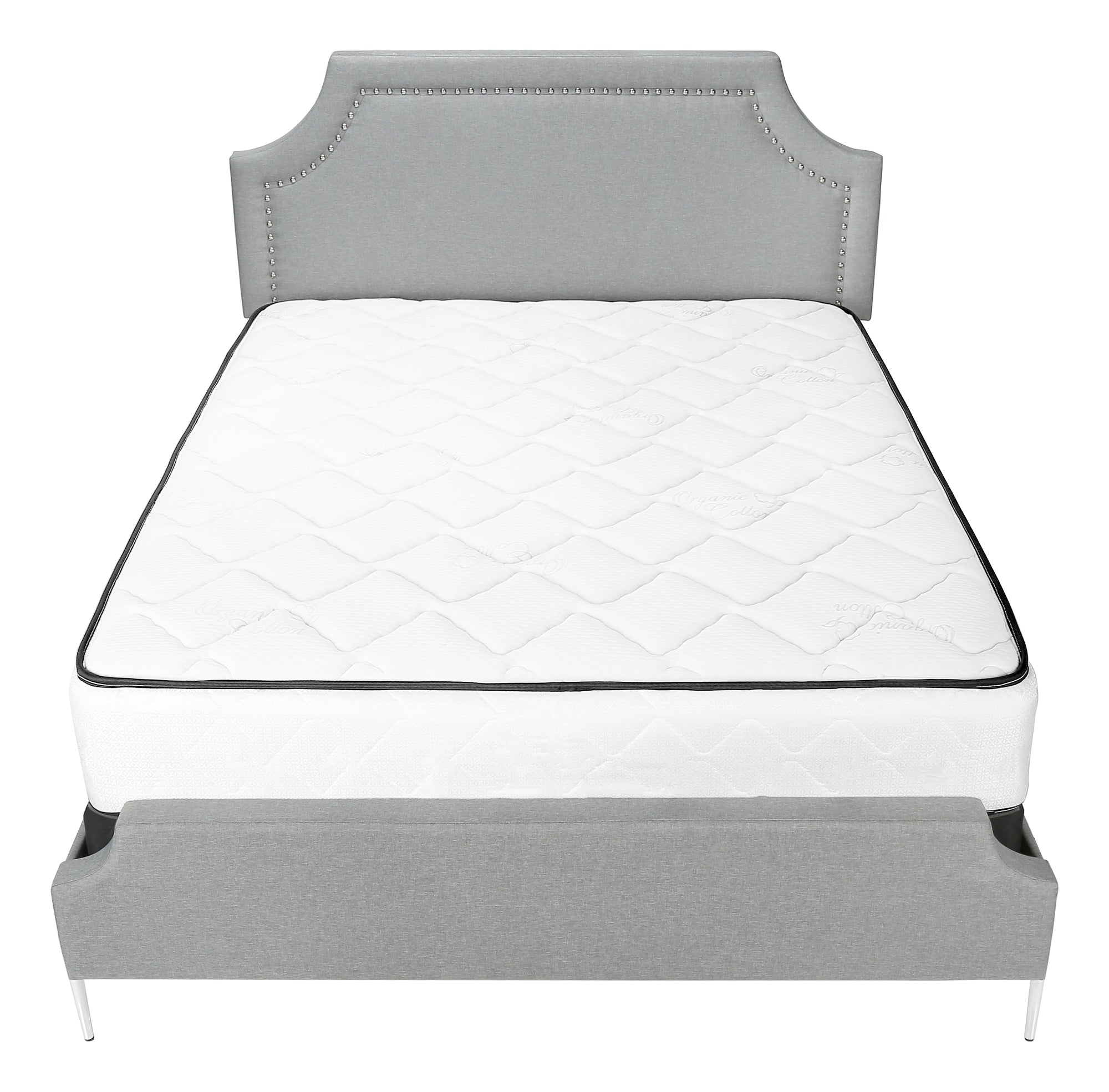 BED - QUEEN SIZE / GREY LINEN WITH CHROME METAL LEGS # I 6035Q