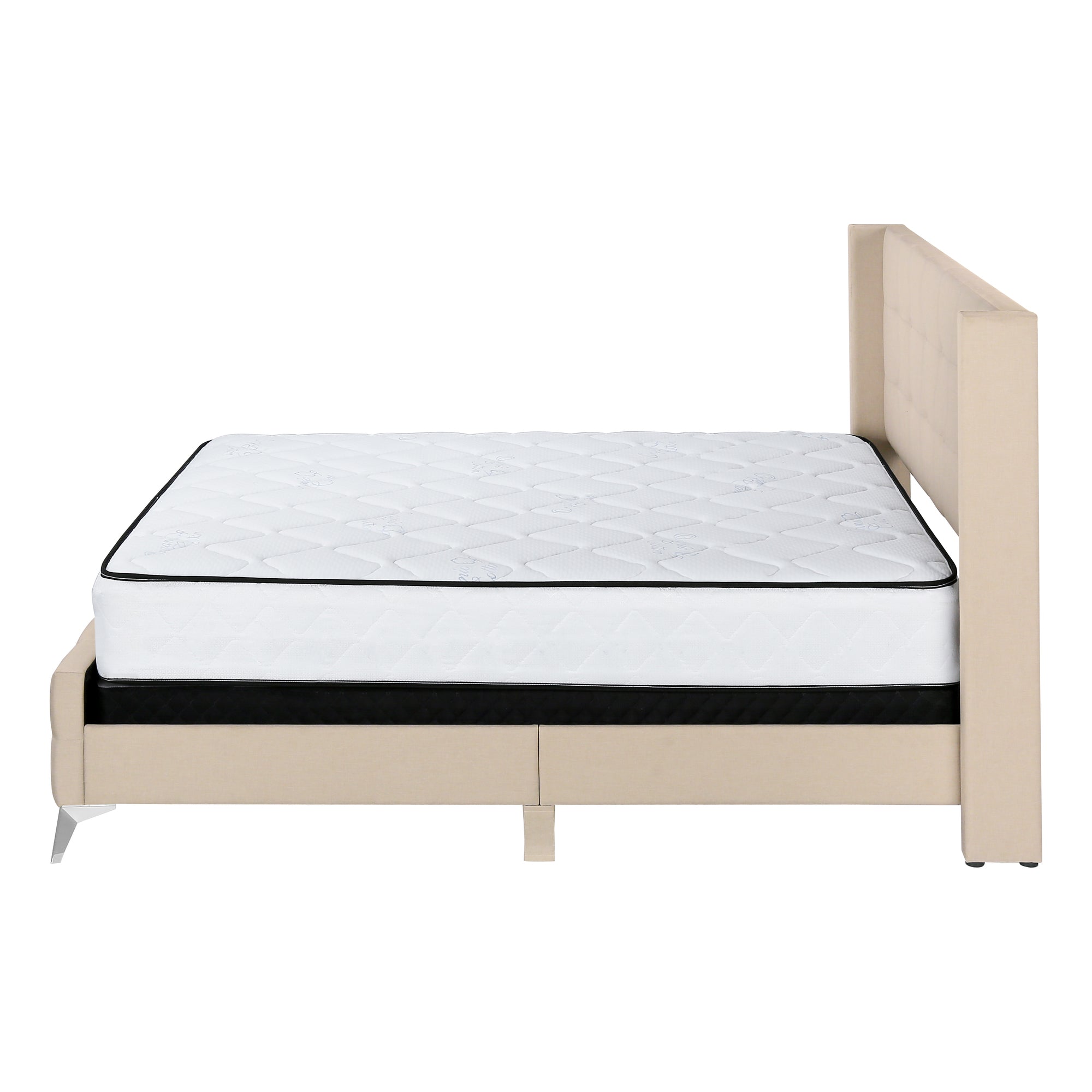 BED - QUEEN SIZE / BEIGE LINEN WITH CHROME METAL LEGS # I 6041Q