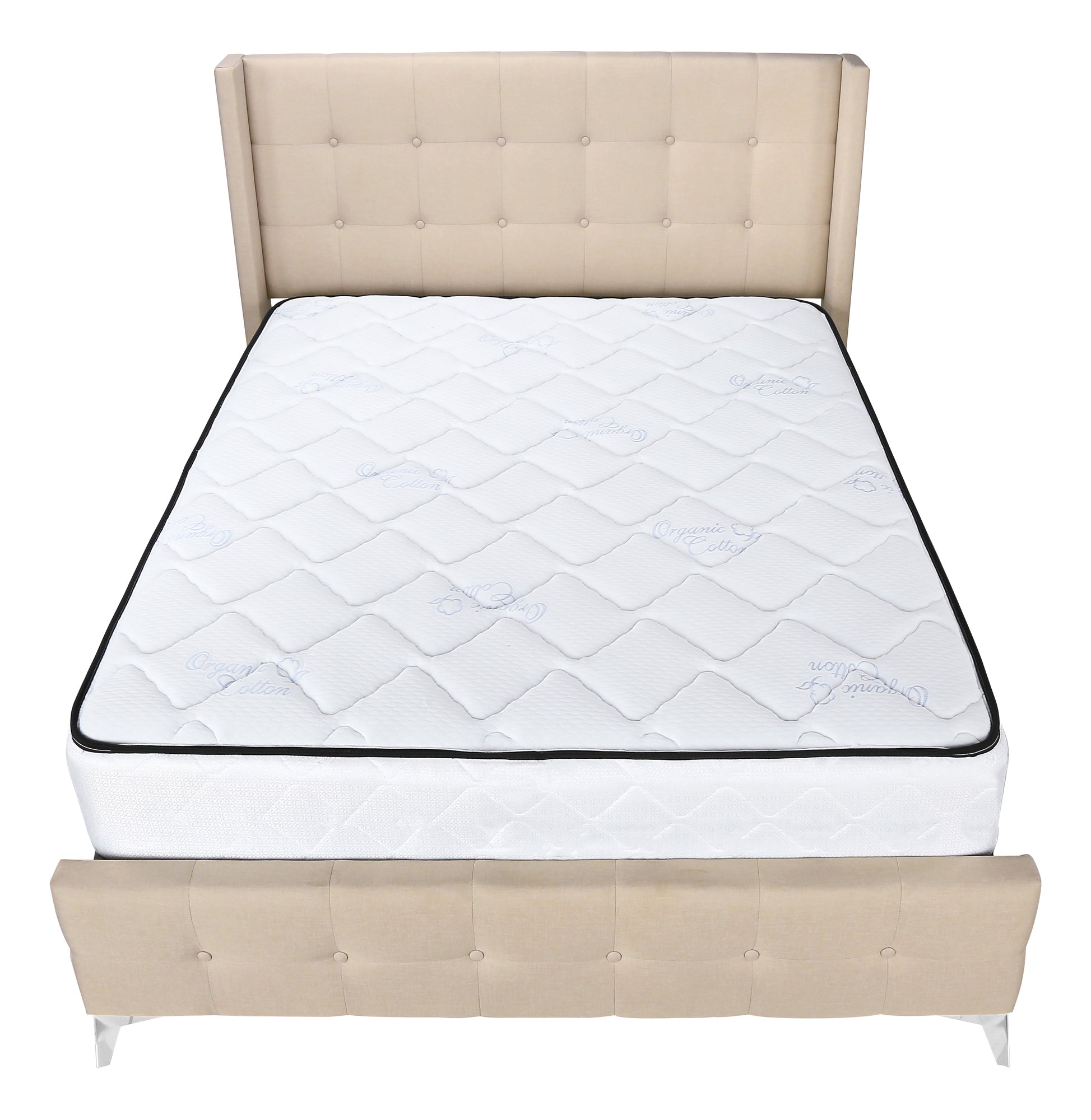 BED - QUEEN SIZE / BEIGE LINEN WITH CHROME METAL LEGS # I 6041Q