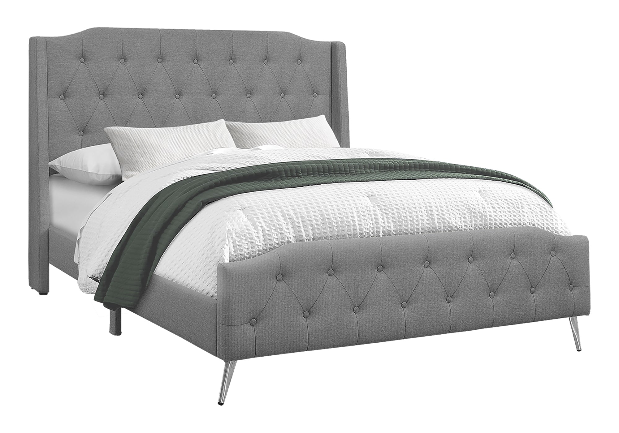 BED - QUEEN SIZE / GREY LINEN WITH CHROME METAL LEGS # I 6045Q