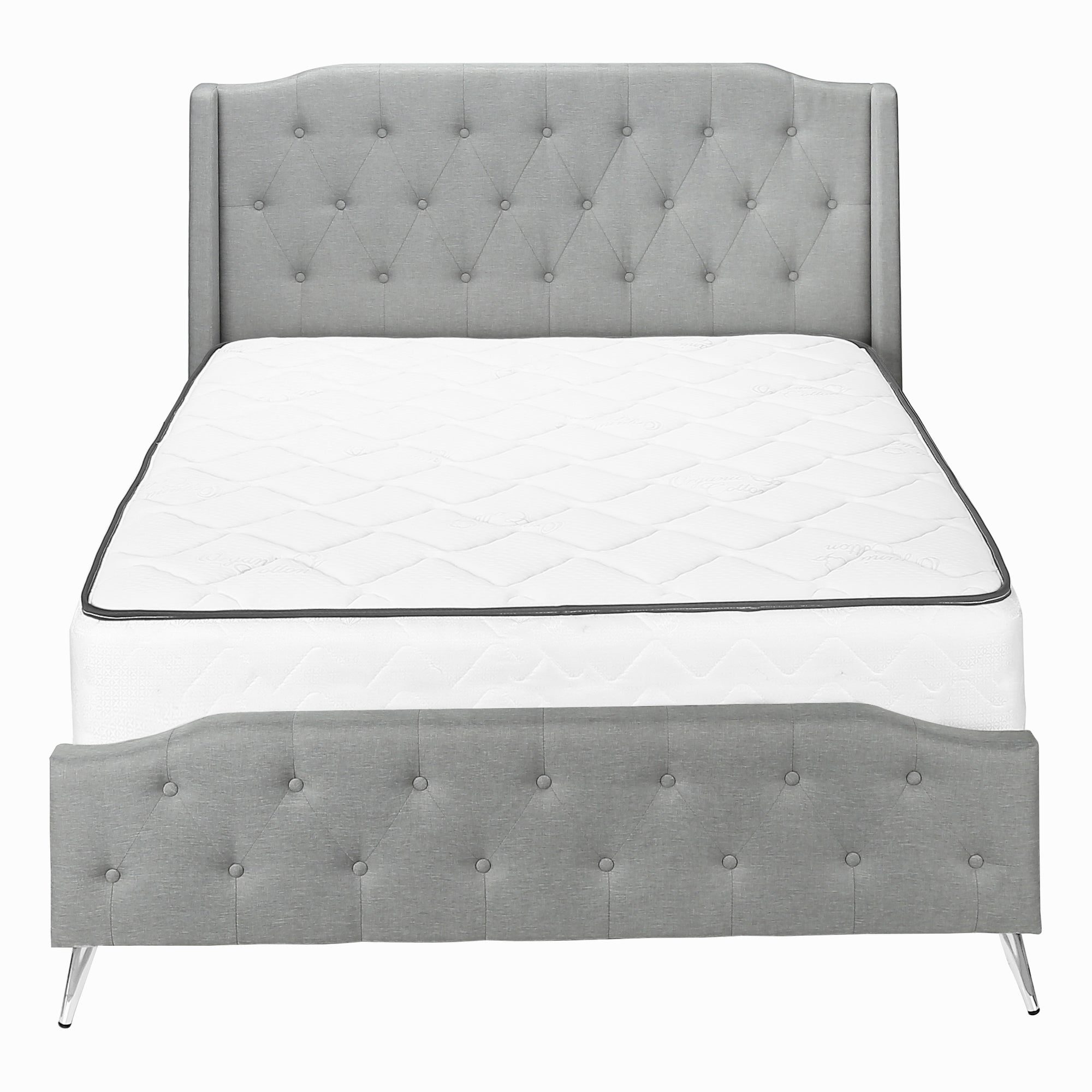 BED - QUEEN SIZE / GREY LINEN WITH CHROME METAL LEGS # I 6045Q