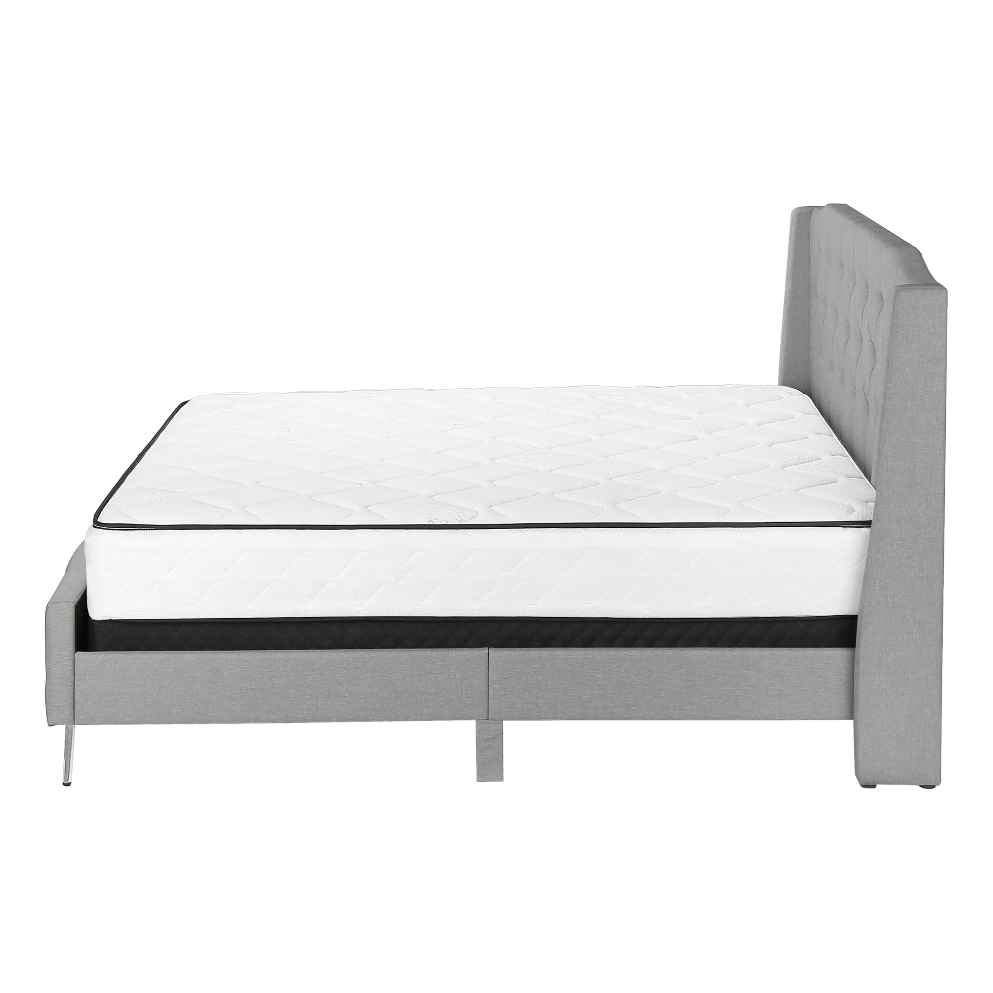 BED - QUEEN SIZE / GREY LINEN WITH CHROME METAL LEGS # I 6045Q