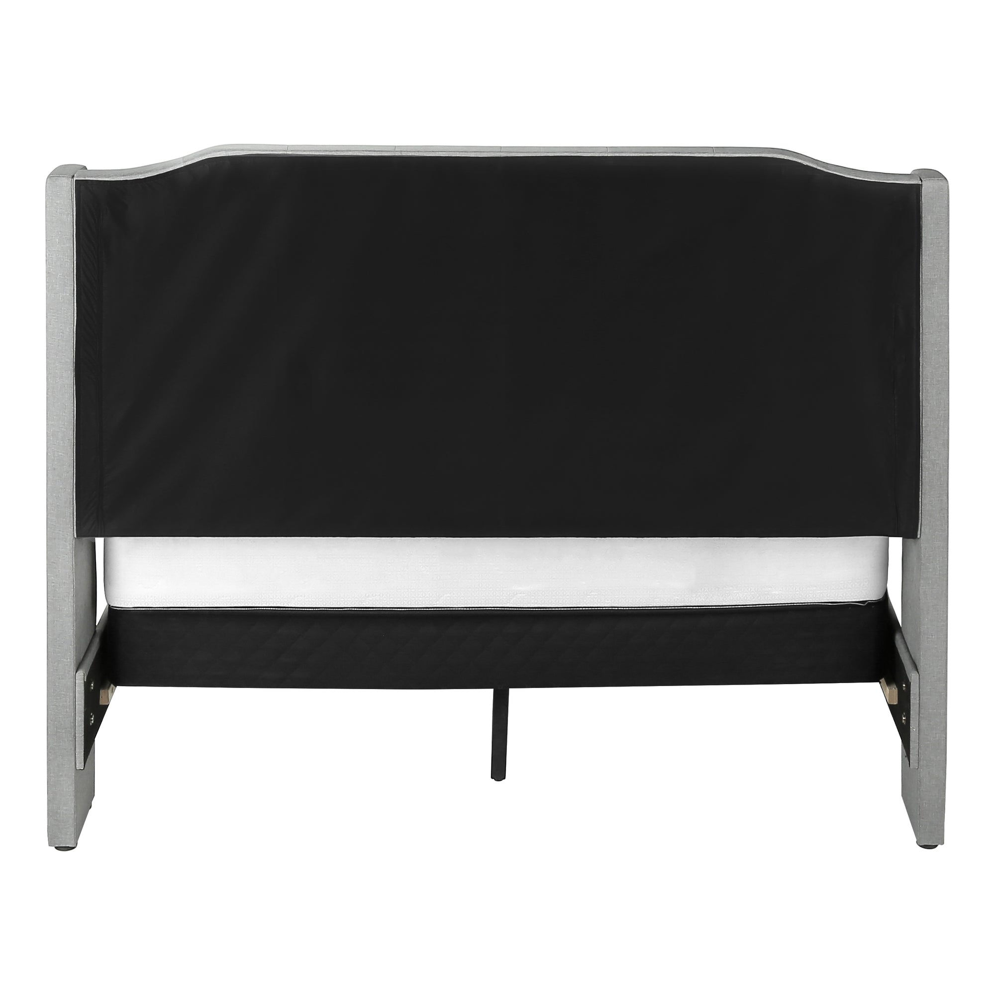 BED - QUEEN SIZE / GREY LINEN WITH CHROME METAL LEGS # I 6045Q