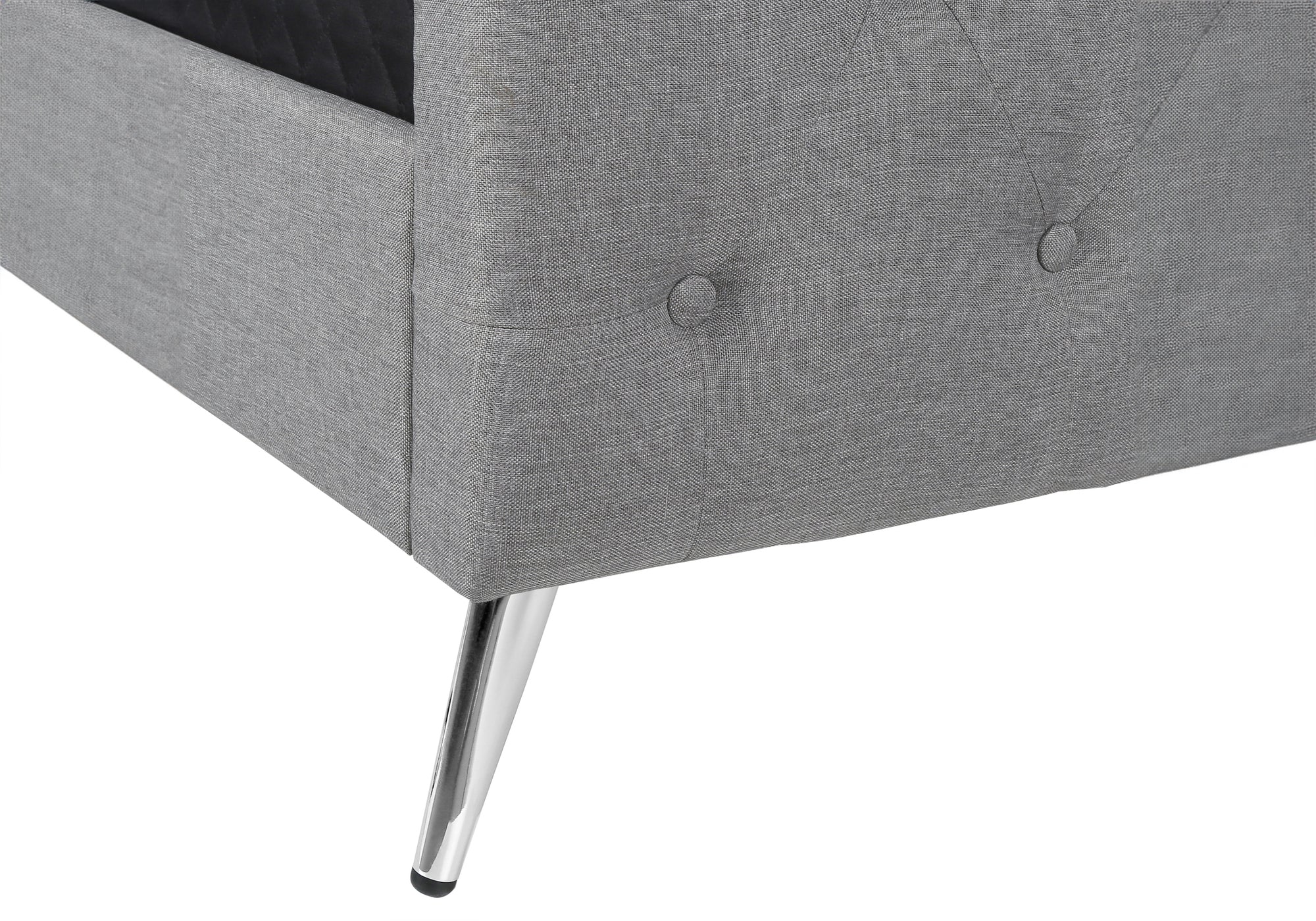 BED - QUEEN SIZE / GREY LINEN WITH CHROME METAL LEGS # I 6045Q