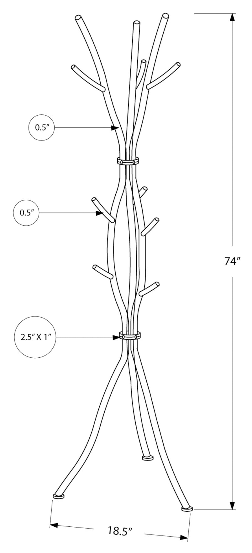 PORTE-MANTEAU - 74"H / MÉTAL ARGENT MARTELÉ # I 2061