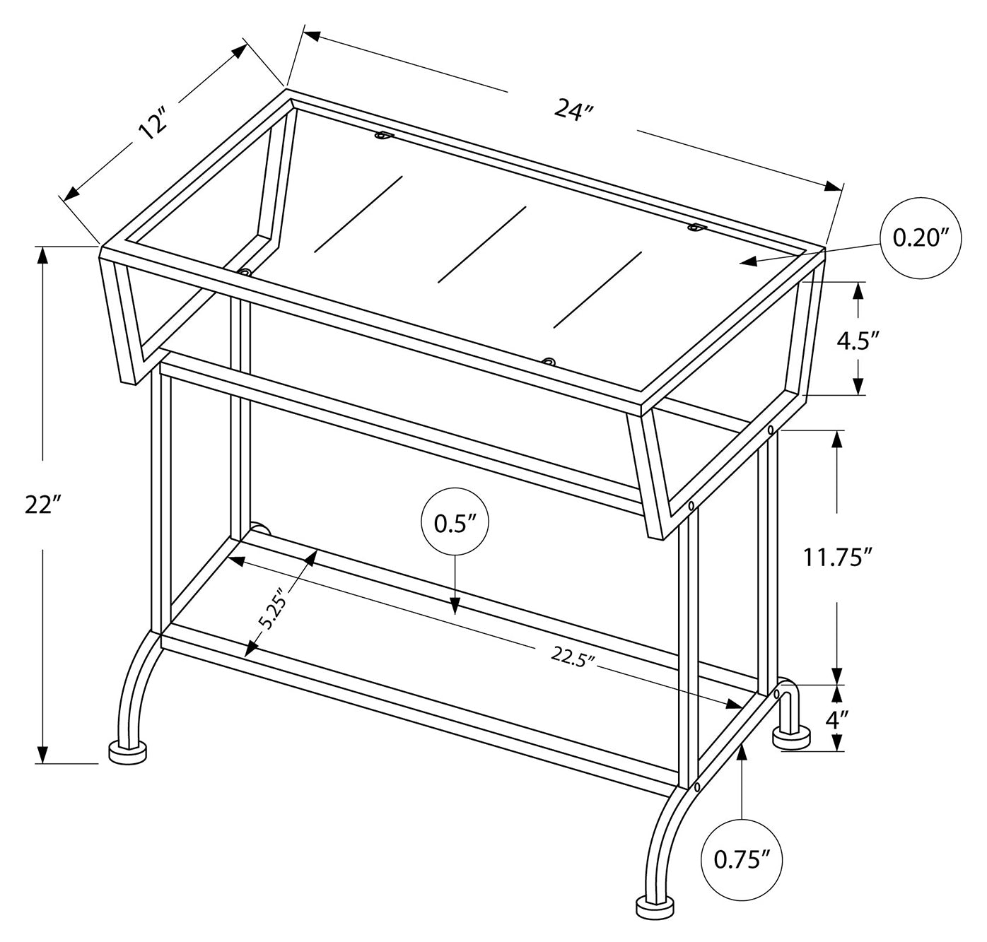 NIGHTSTAND - 22"H / WHITE / SILVER / TEMPERED GLASS #I 2068