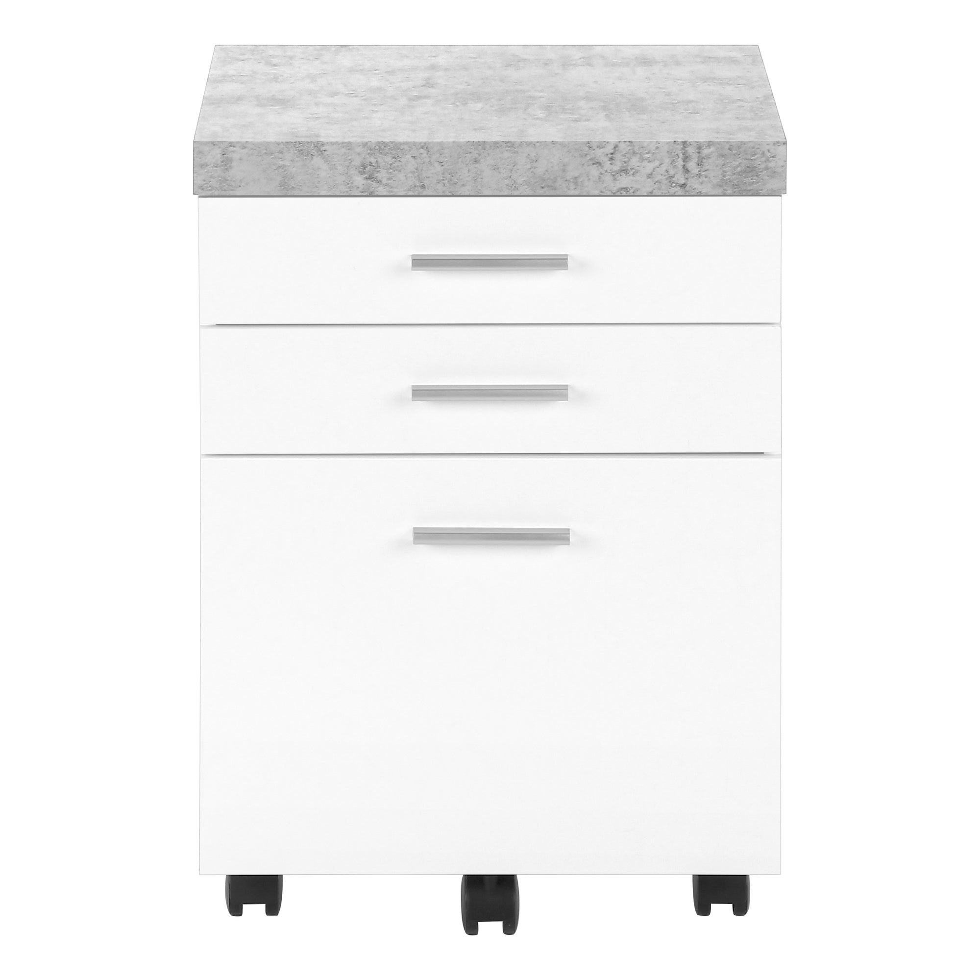 FILING CABINET - 3 DRAWER / WHITE / CEMENT-LOOK ON CASTOR # I 7051