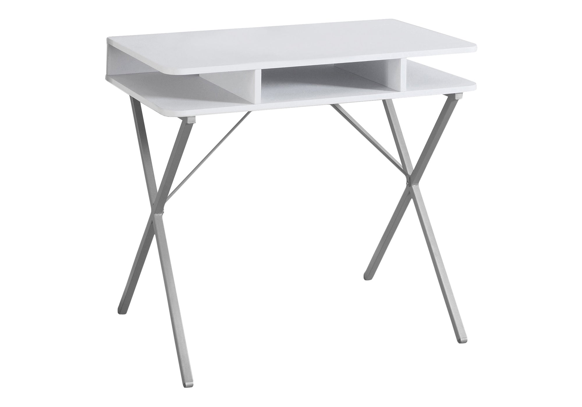 BUREAU D'ORDINATEUR - 31"L / DESSUS BLANC / MÉTAL ARGENT # I 7100