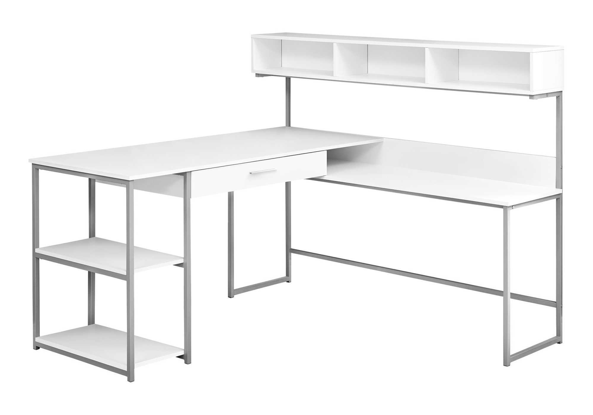 COMPUTER DESK - WHITE / SILVER METAL CORNER # I 7162