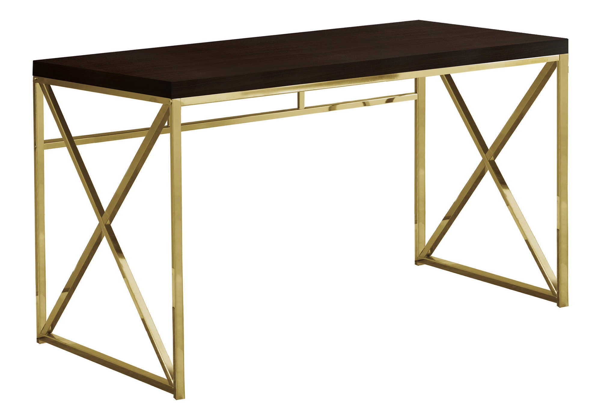 BUREAU D'ORDINATEUR - 48"L / ESPRESSO / MÉTAL DORÉ # I 7201