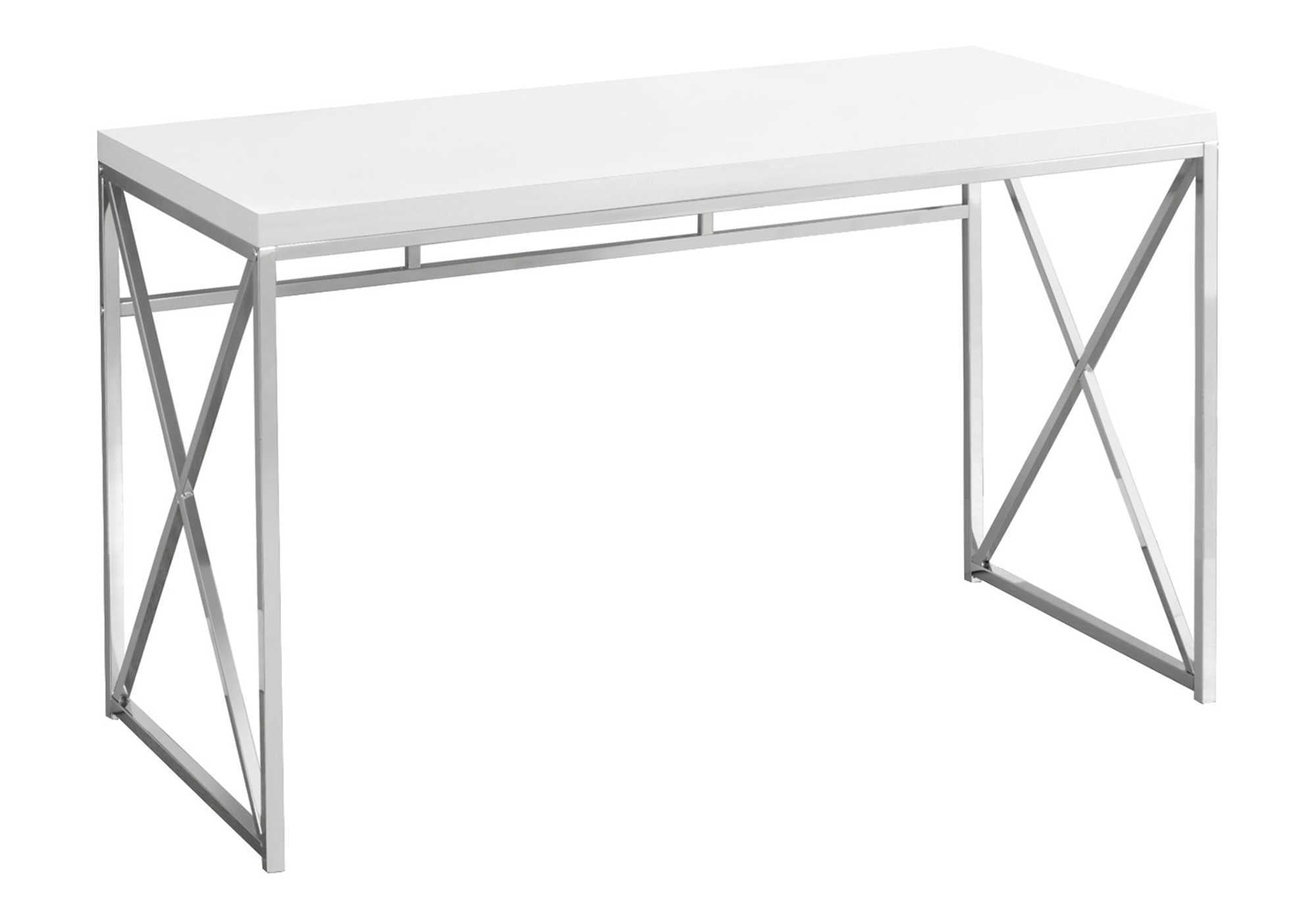 BUREAU D'ORDINATEUR - 48"L / BLANC BRILLANT / MÉTAL CHROME # I 7205