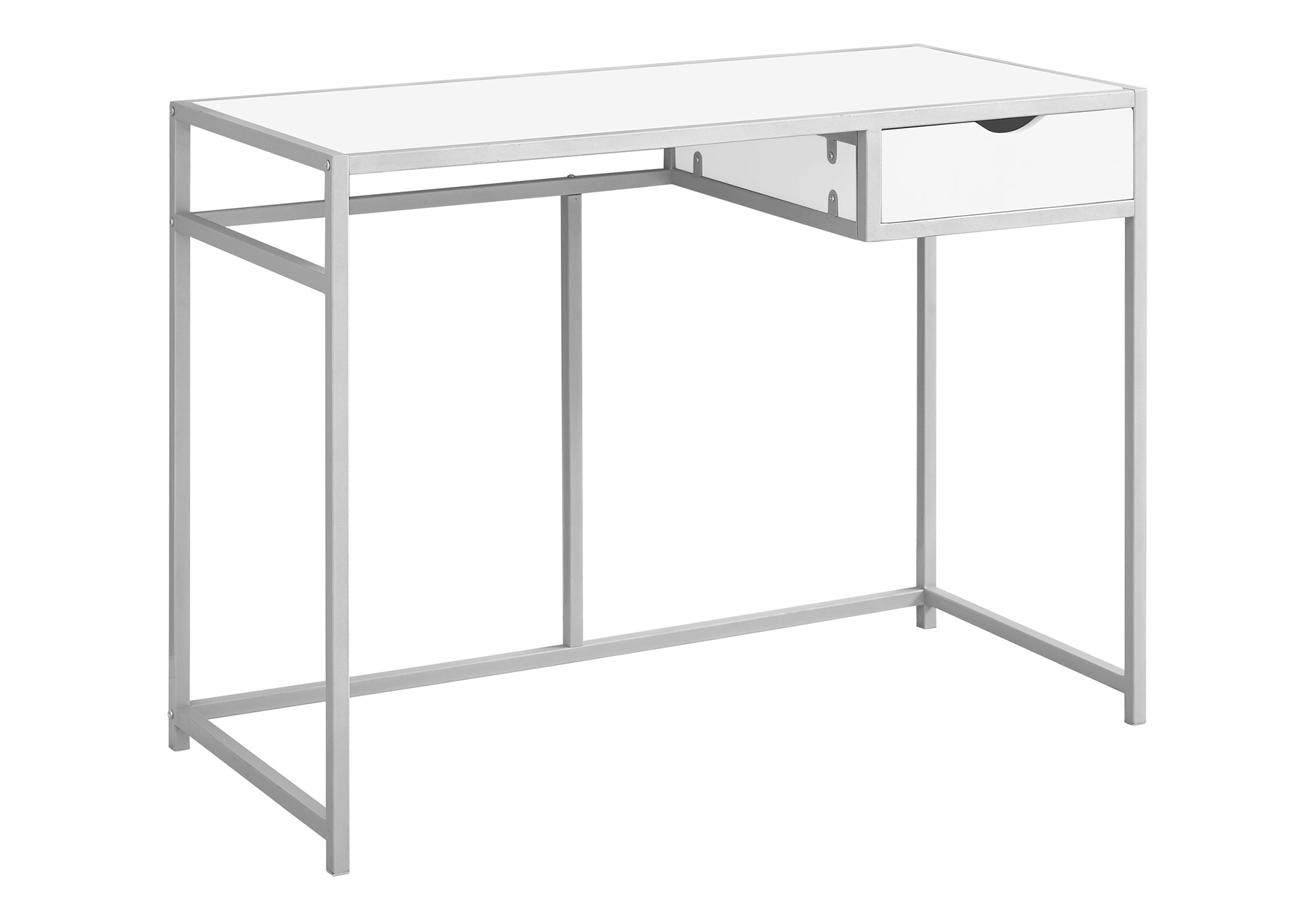 BUREAU D'ORDINATEUR - 42"L / BLANC / MÉTAL ARGENT # I 7222