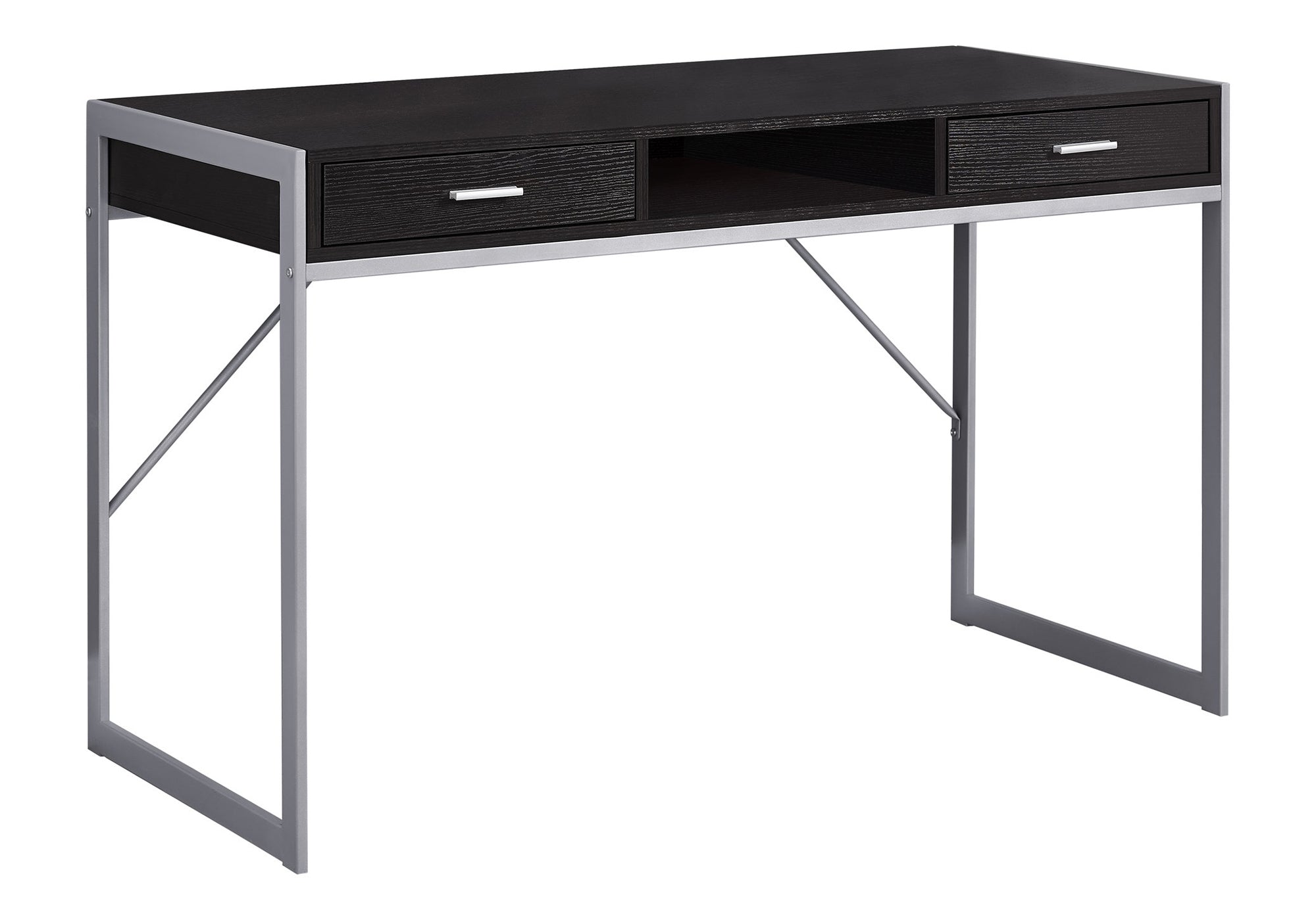 BUREAU D'ORDINATEUR - 48"L / ESPRESSO / MÉTAL ARGENT # I 7366