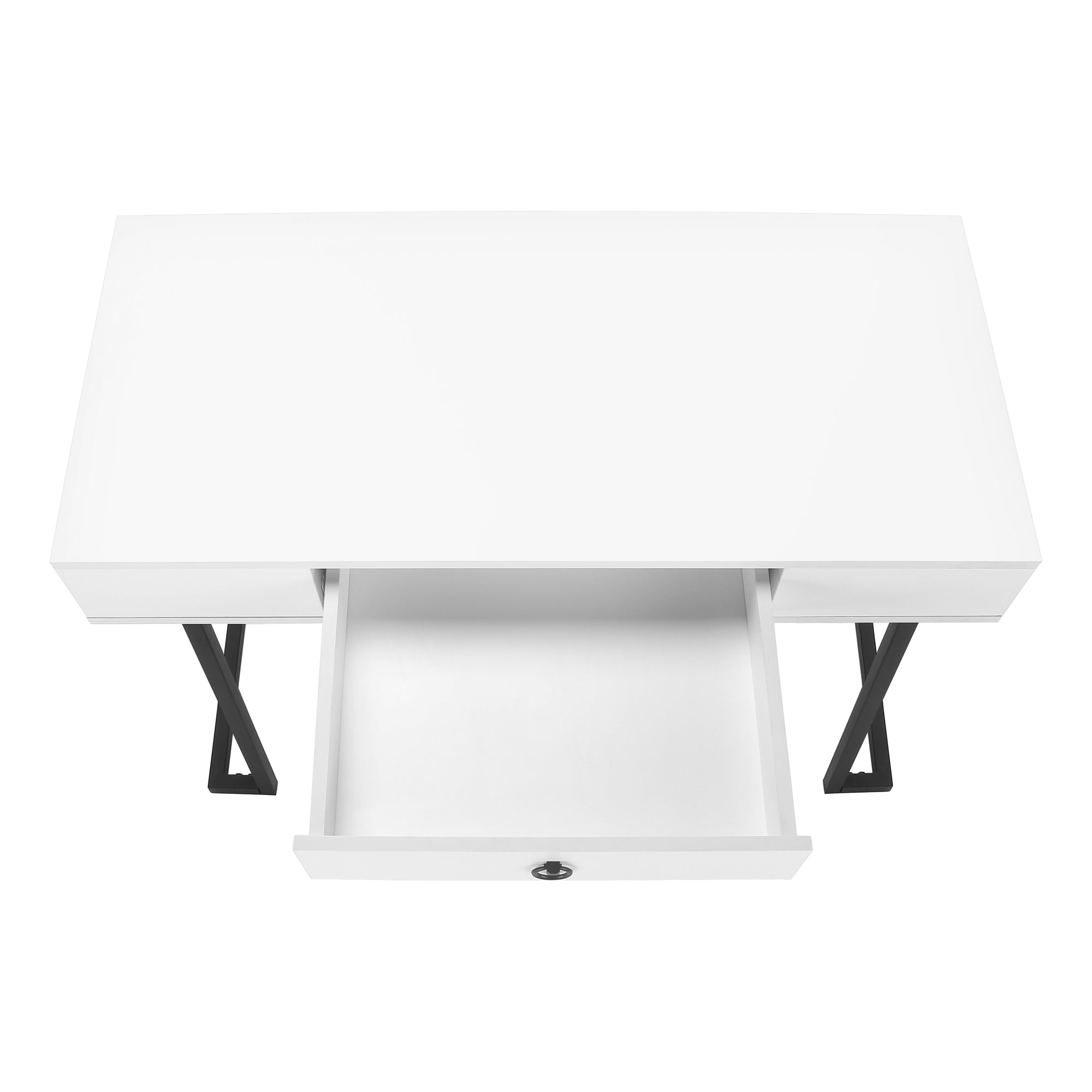 BUREAU D'ORDINATEUR - 42"L / BLANC / MÉTAL NOIR # I 7385