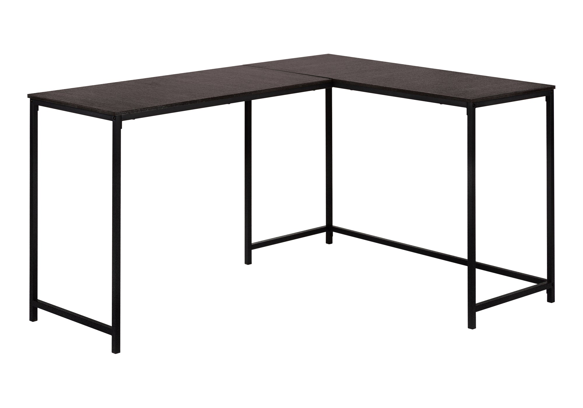 BUREAU D'ORDINATEUR - 58"L / DESSUS ESPRESSO / COIN EN MÉTAL NOIR # I 7390