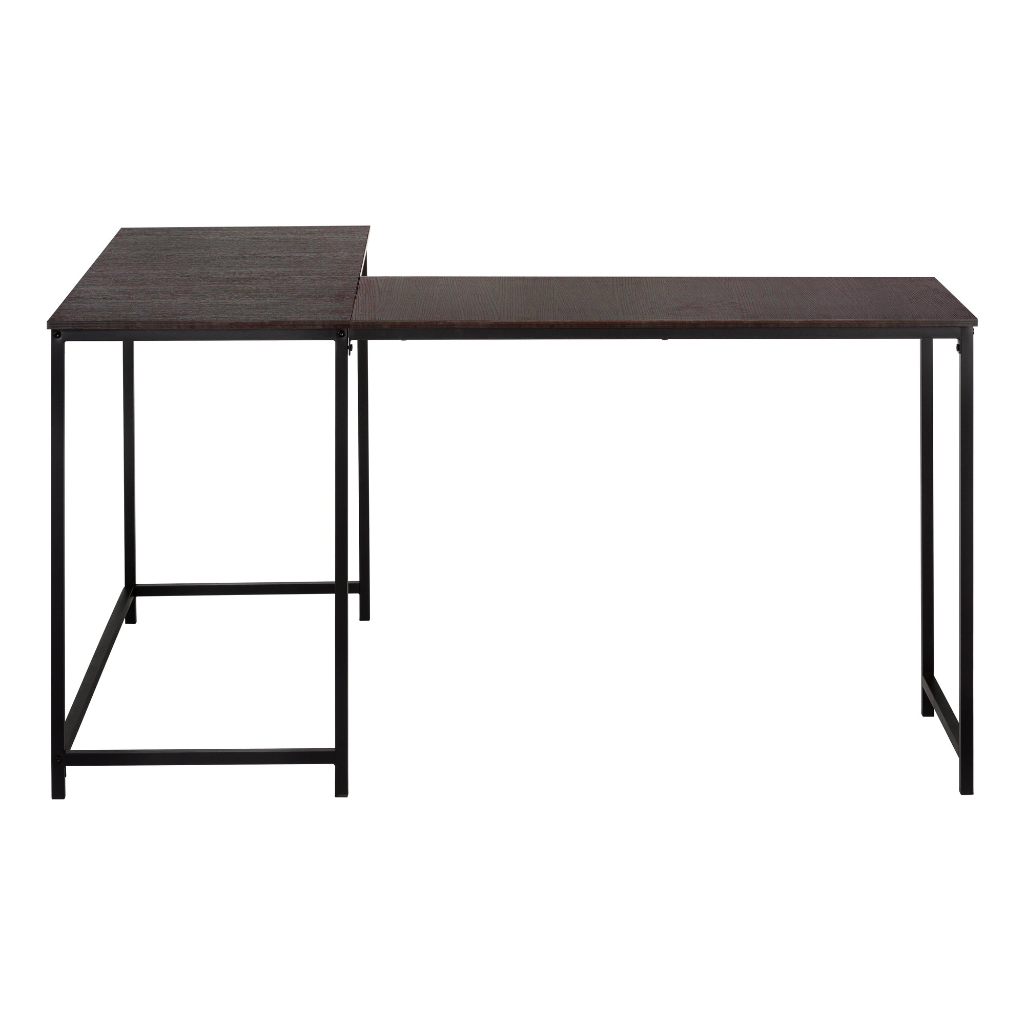 BUREAU D'ORDINATEUR - 58"L / DESSUS ESPRESSO / COIN EN MÉTAL NOIR # I 7390