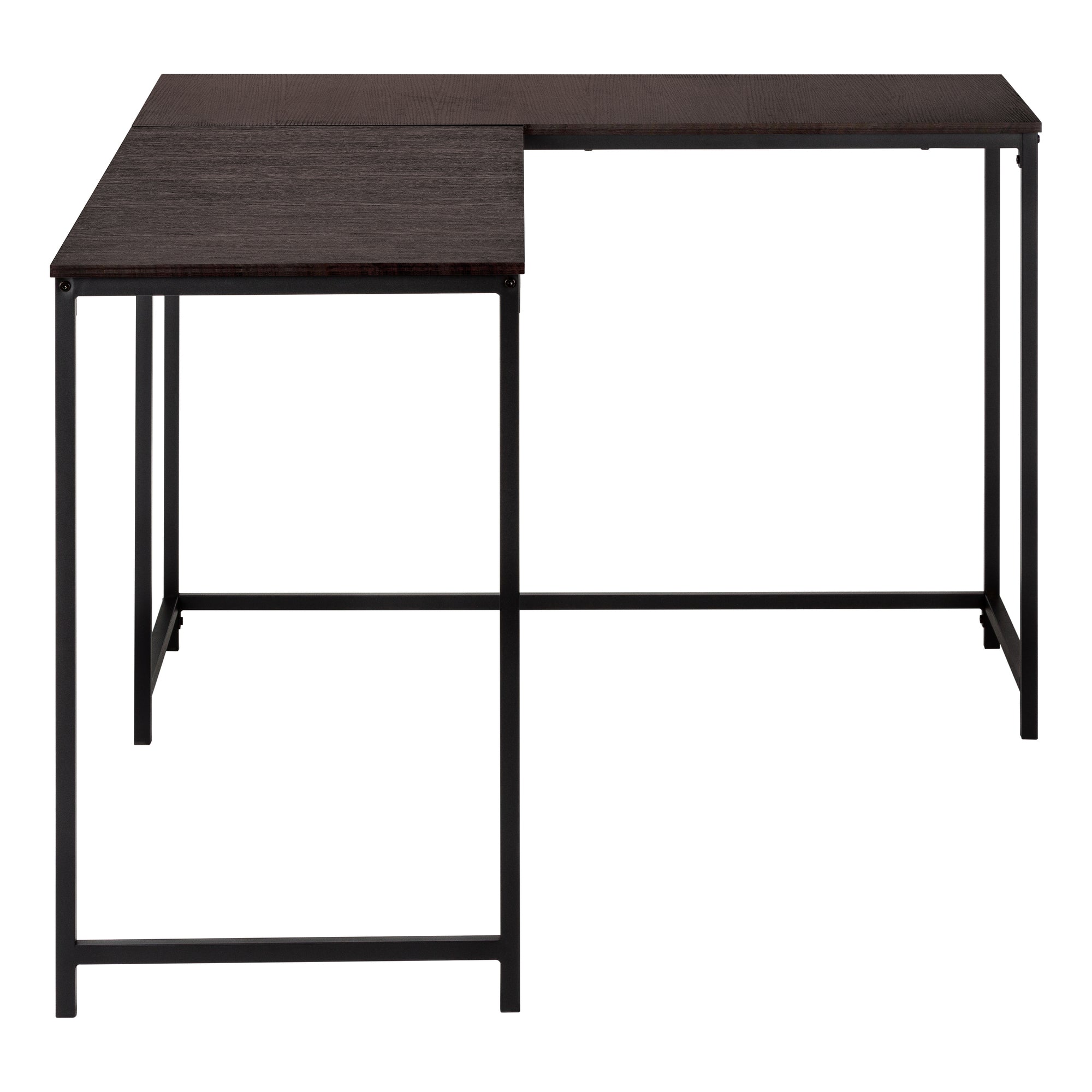 BUREAU D'ORDINATEUR - 58"L / DESSUS ESPRESSO / COIN EN MÉTAL NOIR # I 7390