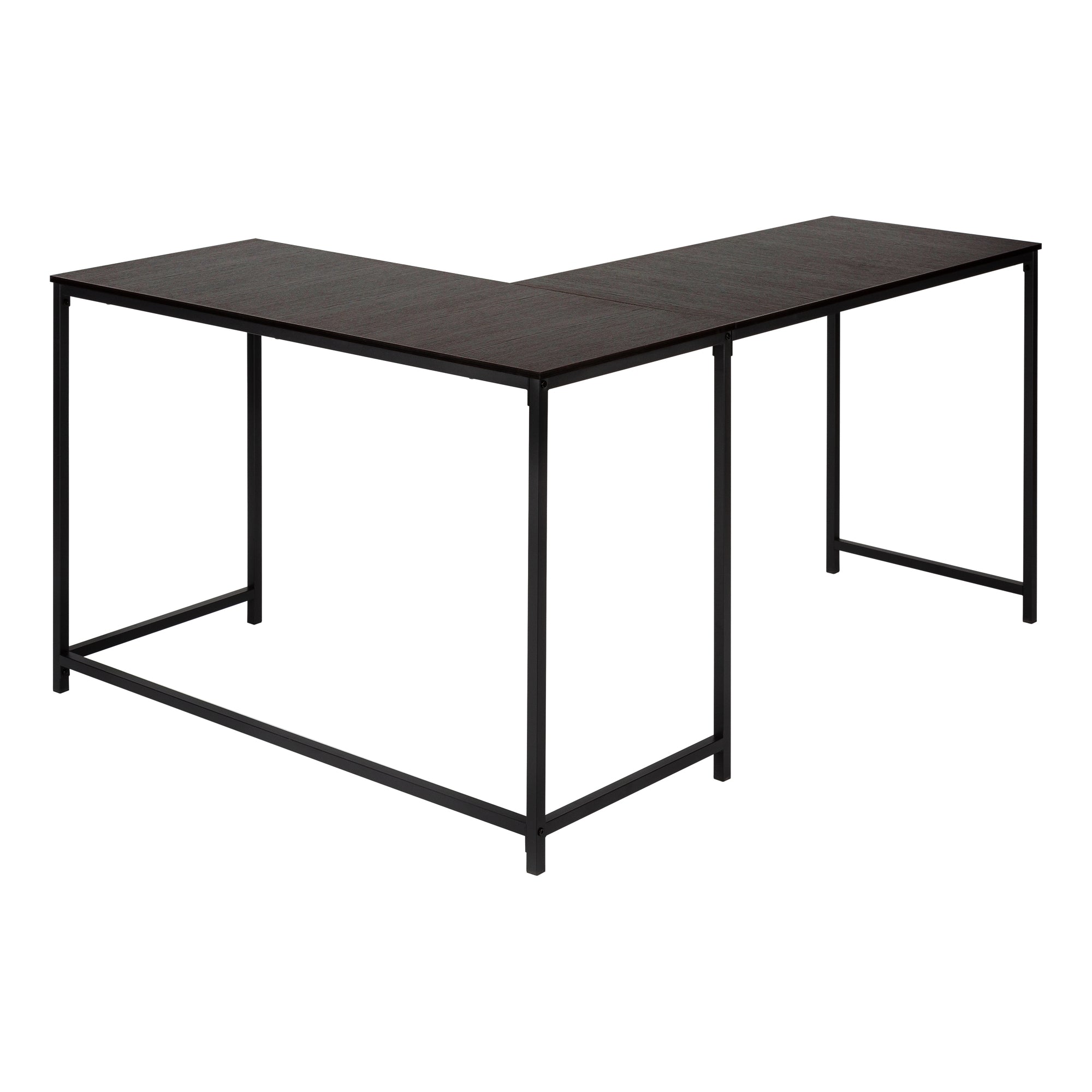 BUREAU D'ORDINATEUR - 58"L / DESSUS ESPRESSO / COIN EN MÉTAL NOIR # I 7390