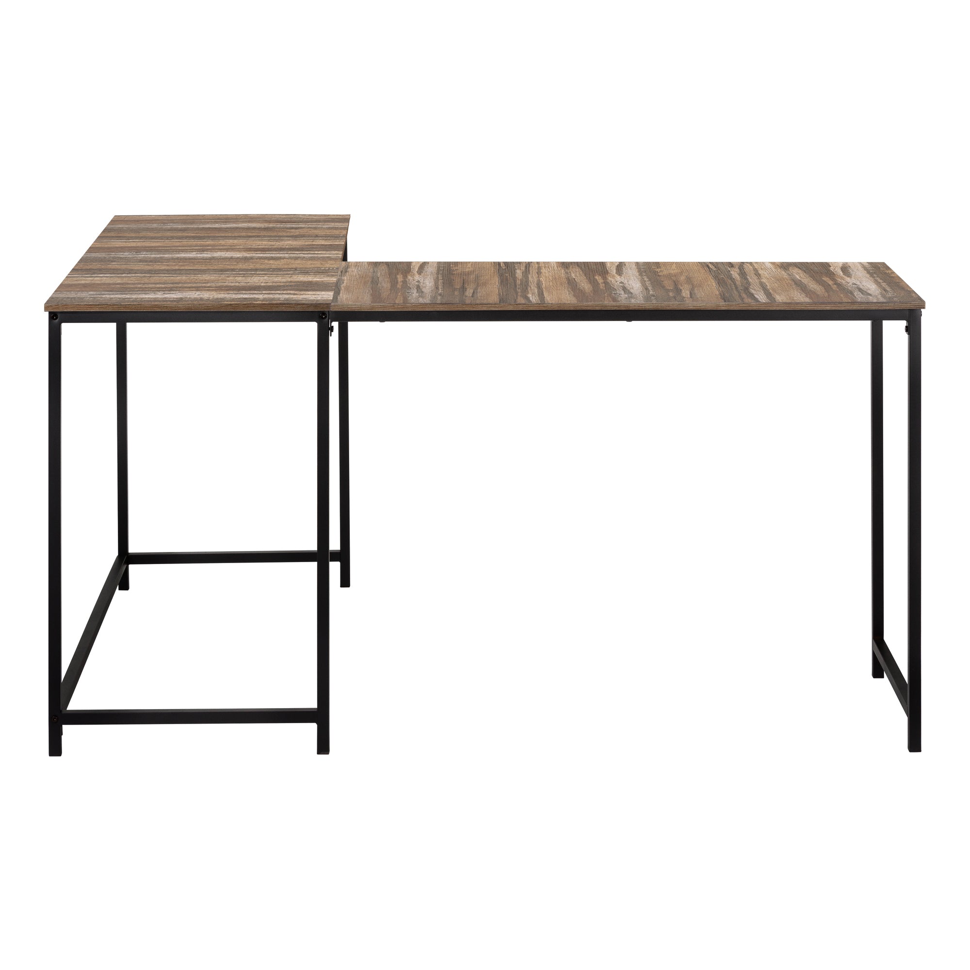 BUREAU D'ORDINATEUR - 58"L/ BOIS RÉCUPÉRÉ BRUN/ COIN EN MÉTAL NOIR # I 7391