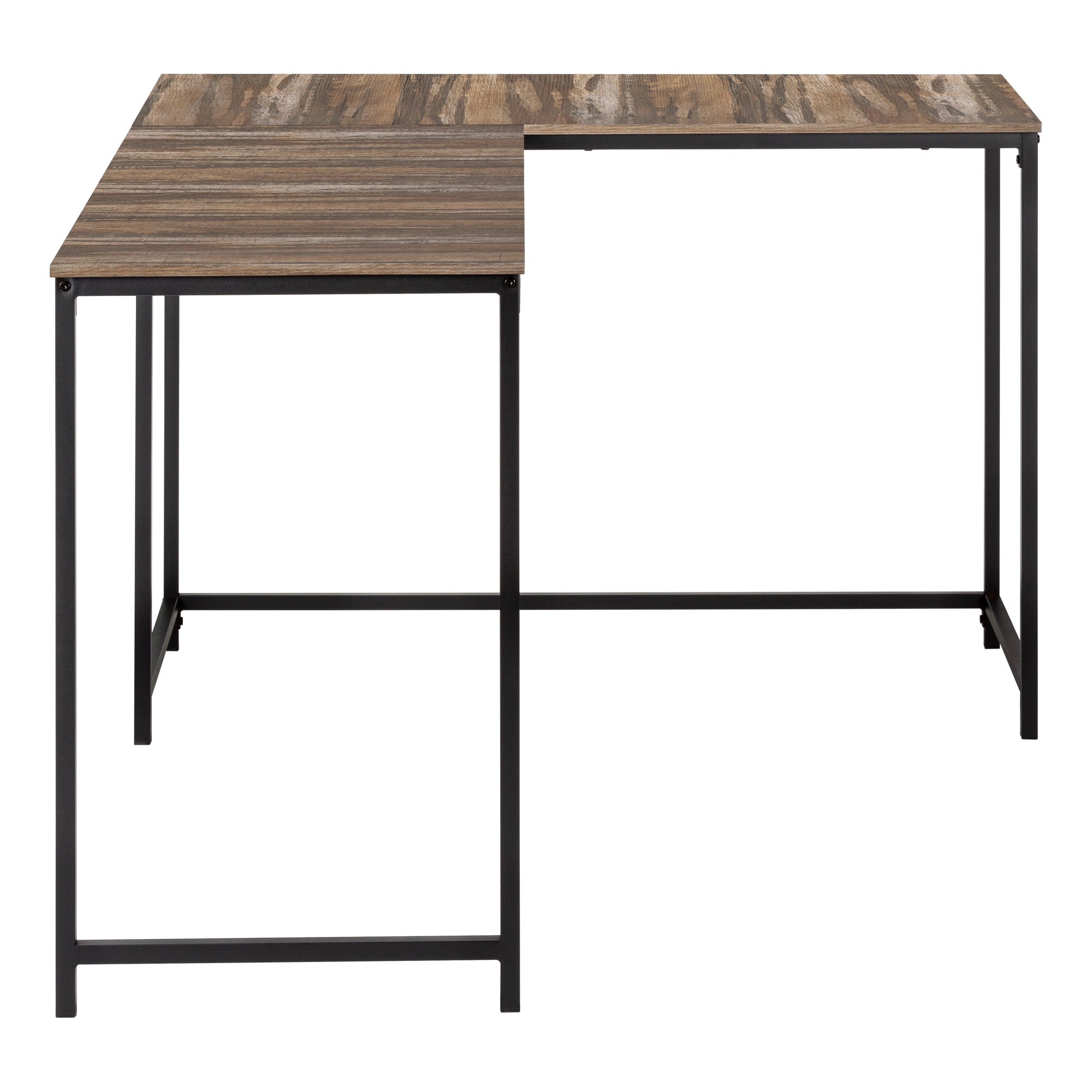 BUREAU D'ORDINATEUR - 58"L/ BOIS RÉCUPÉRÉ BRUN/ COIN EN MÉTAL NOIR # I 7391