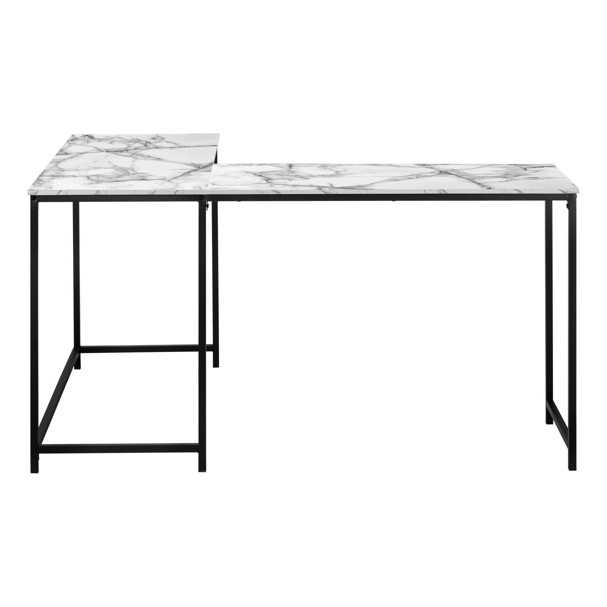 BUREAU D'ORDINATEUR - 58"L / MARBRE BLANC / COIN EN MÉTAL NOIR # I 7393