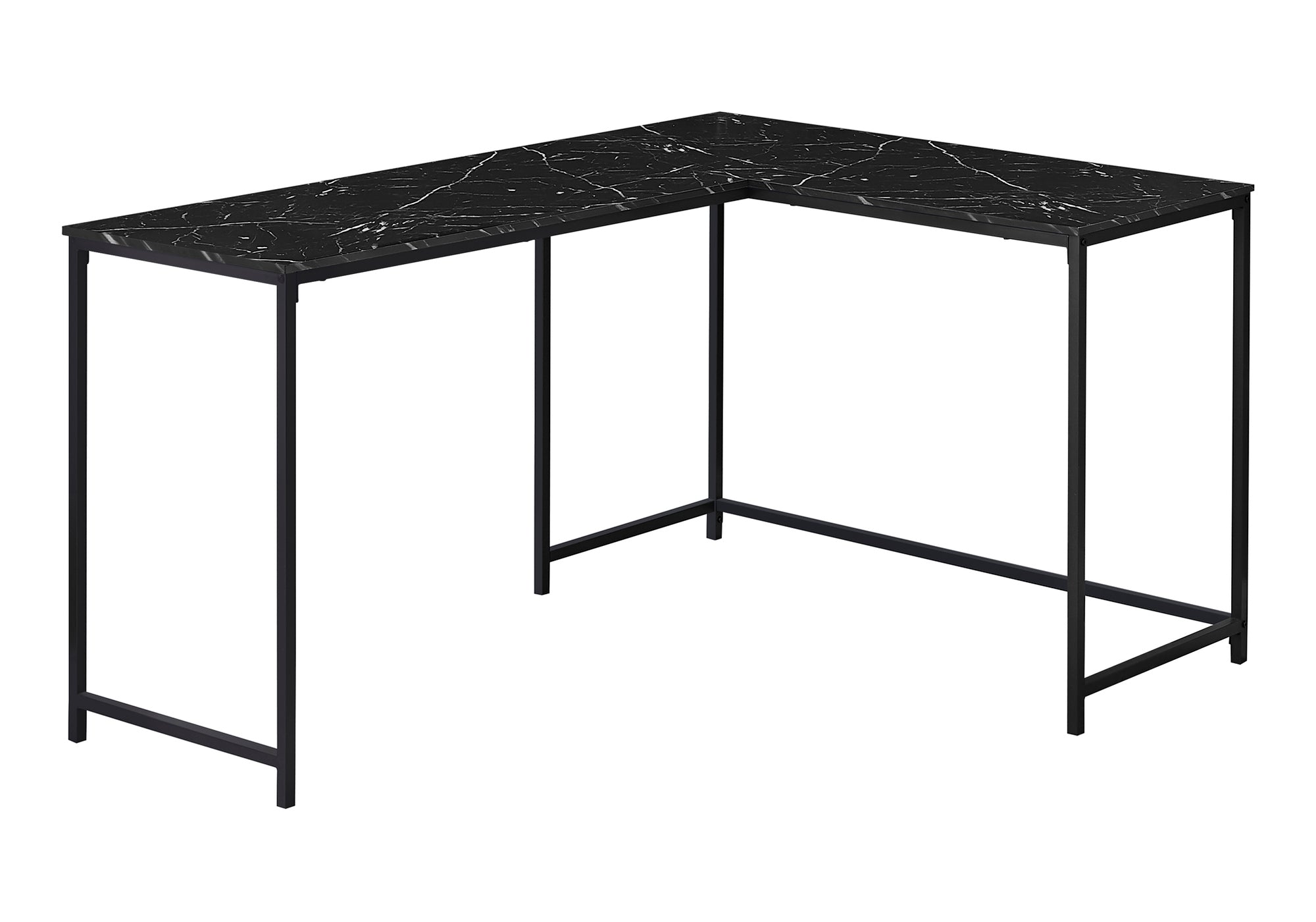 COMPUTER DESK - 58"L / BLACK MARBLE / BLACK METAL CORNER # I 7396