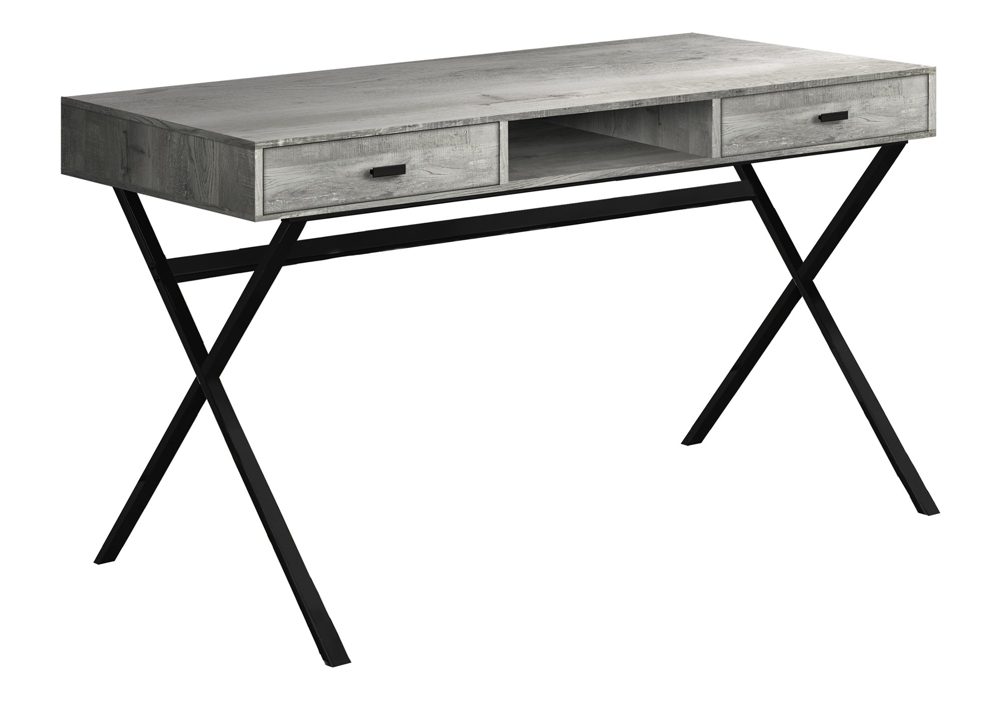 BUREAU D'ORDINATEUR - 48"L / BOIS RÉCUPÉRÉ GRIS / MÉTAL NOIR # I 7448