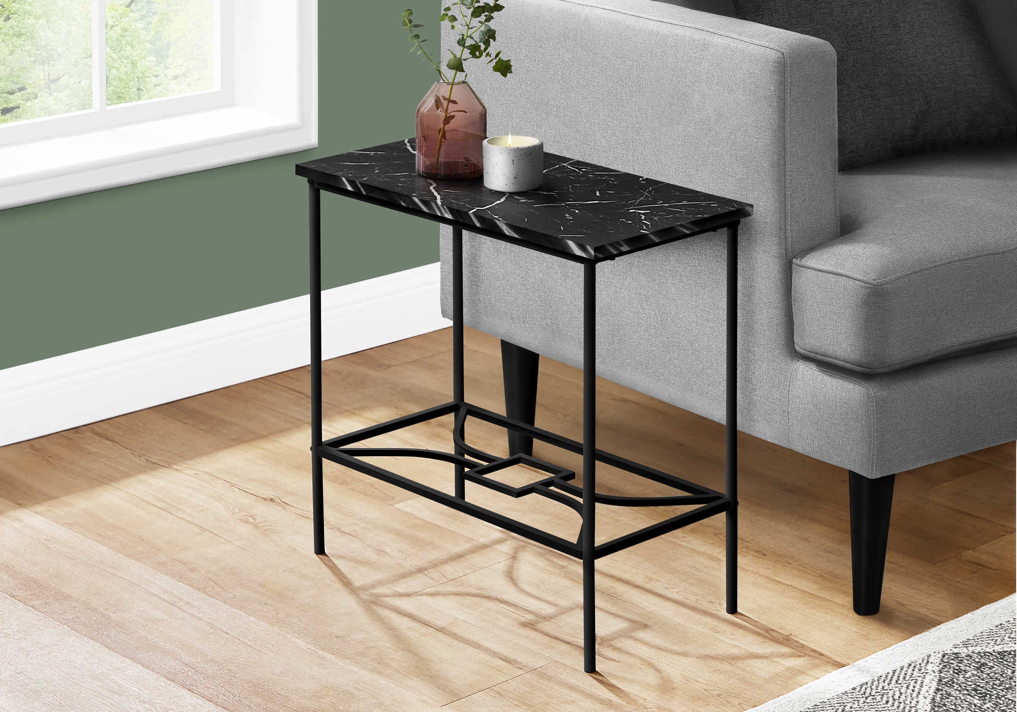 NIGHTSTAND - 22"H / BLACK MARBLE / BLACK METAL #I 2074