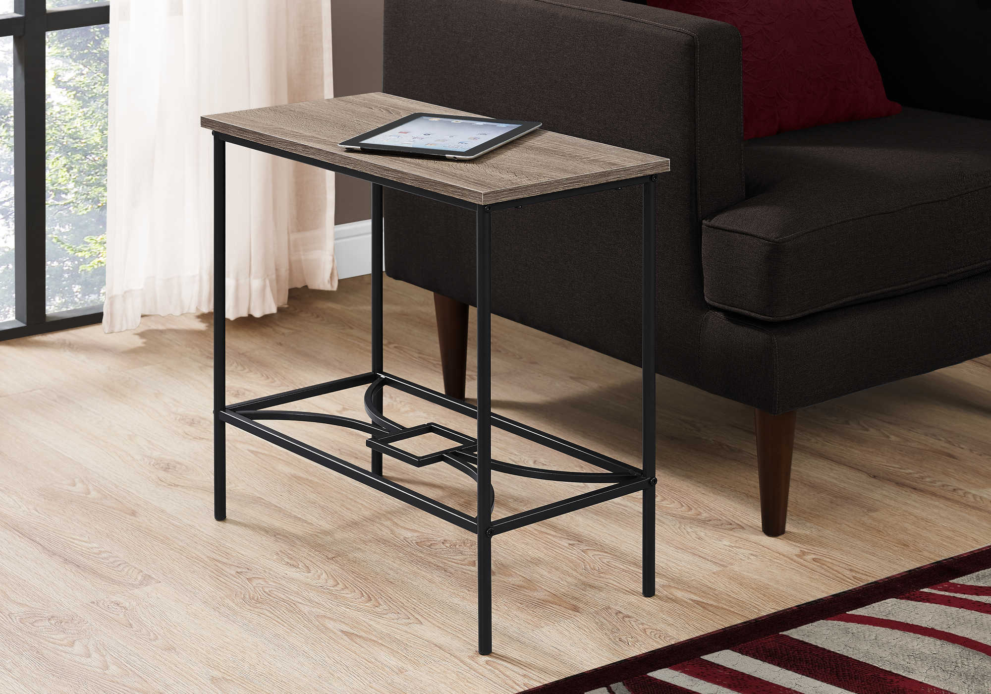 TABLE D'APPOINT - 22"H / TAUPE FONCÉ / MÉTAL NOIR #I 2075