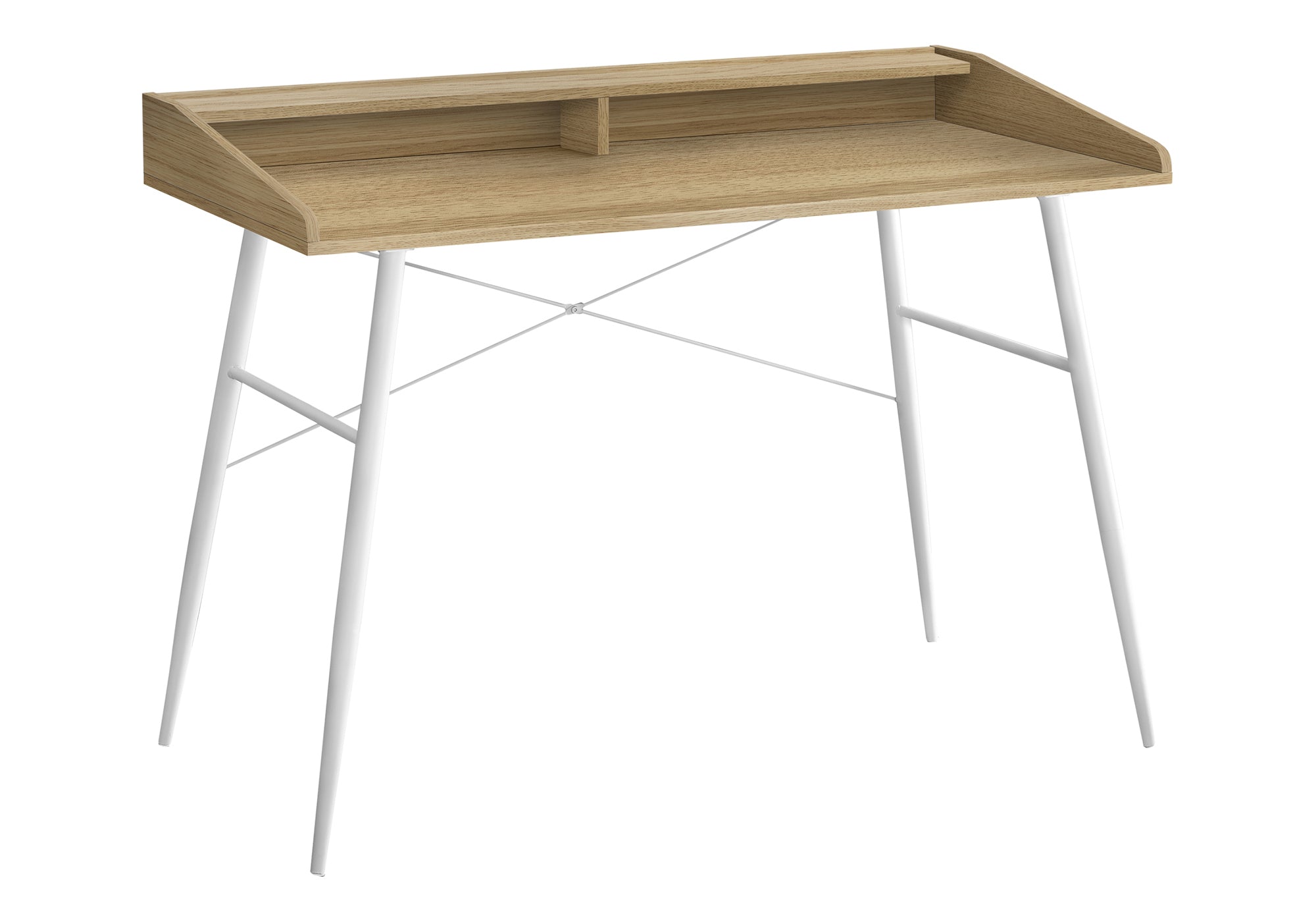 BUREAU D'ORDINATEUR - 48"L / NATUREL / MÉTAL BLANC # I 7534