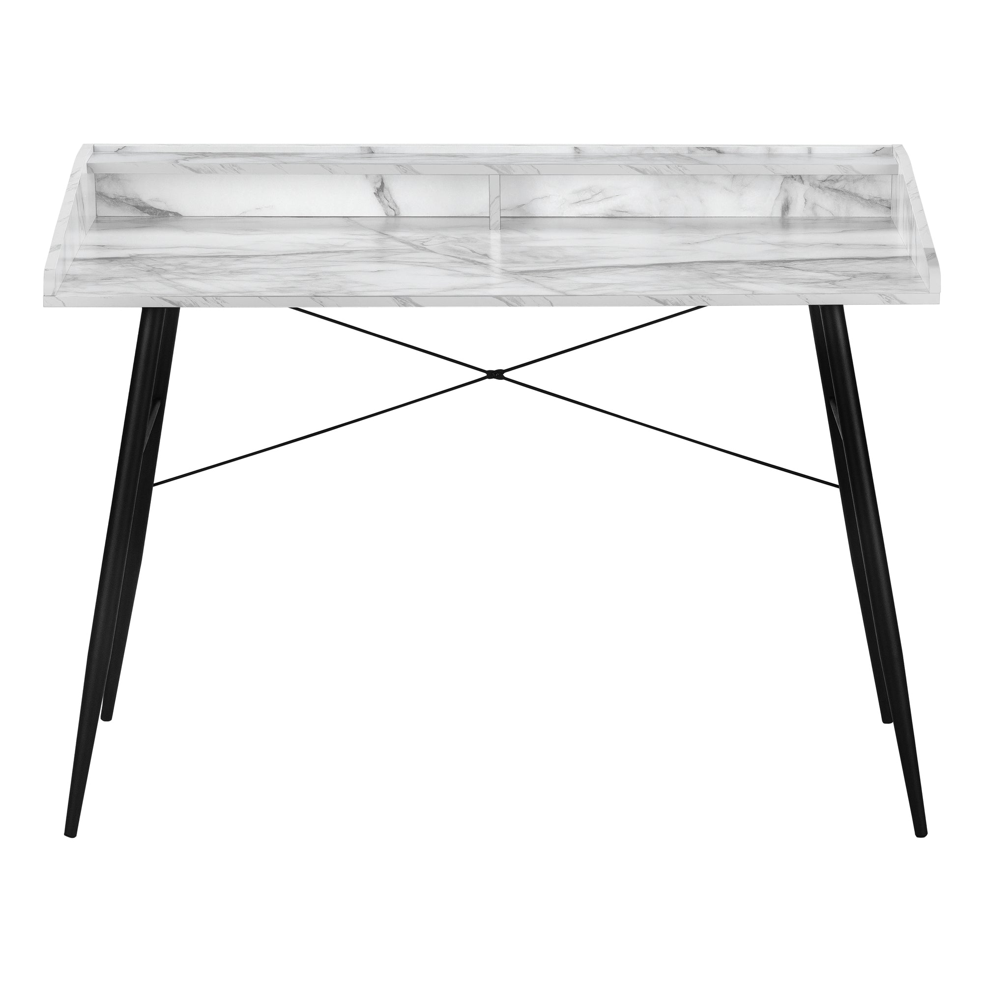 BUREAU D'ORDINATEUR - 48"L / ASPECT MARBRE BLANC / MÉTAL NOIR # I 7539