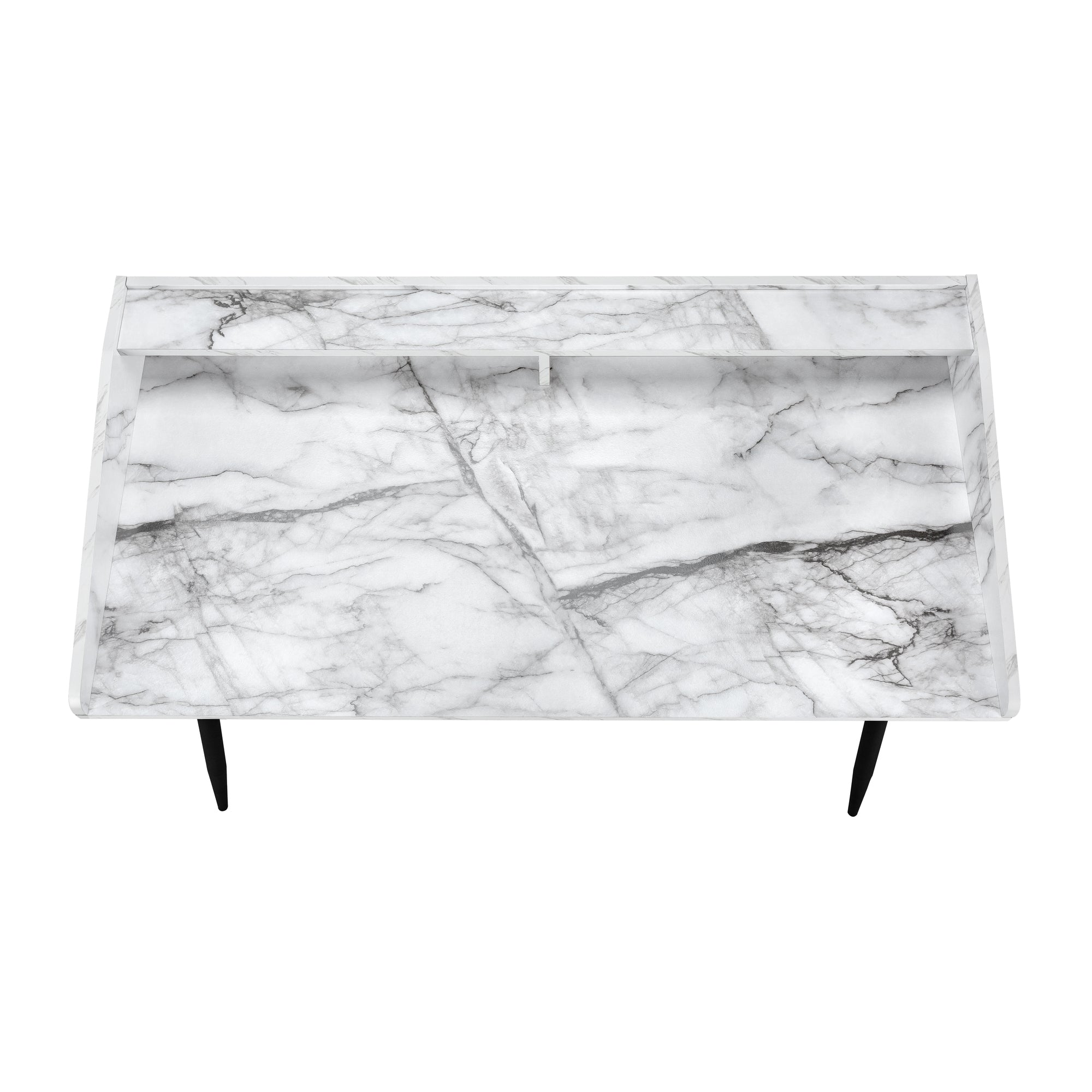 BUREAU D'ORDINATEUR - 48"L / ASPECT MARBRE BLANC / MÉTAL NOIR # I 7539