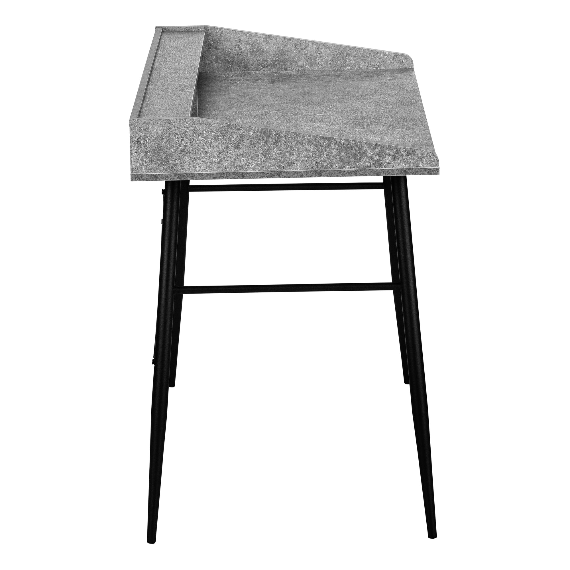 BUREAU D'ORDINATEUR - 48"L / ASPECT PIERRE GRISE / MÉTAL NOIR # I 7540