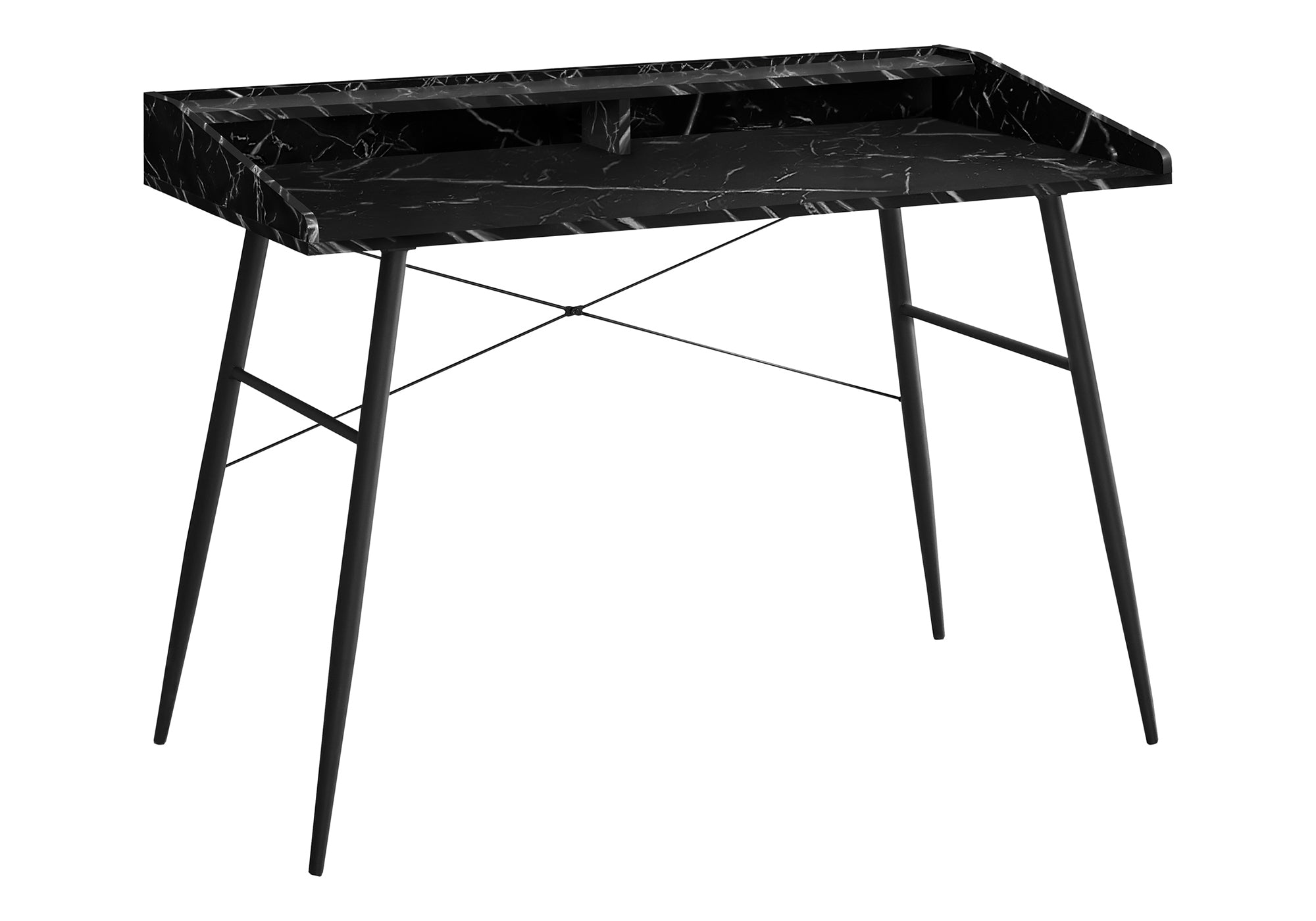 COMPUTER DESK - 48"L / BLACK MARBLE-LOOK / BLACK METAL # I 7542