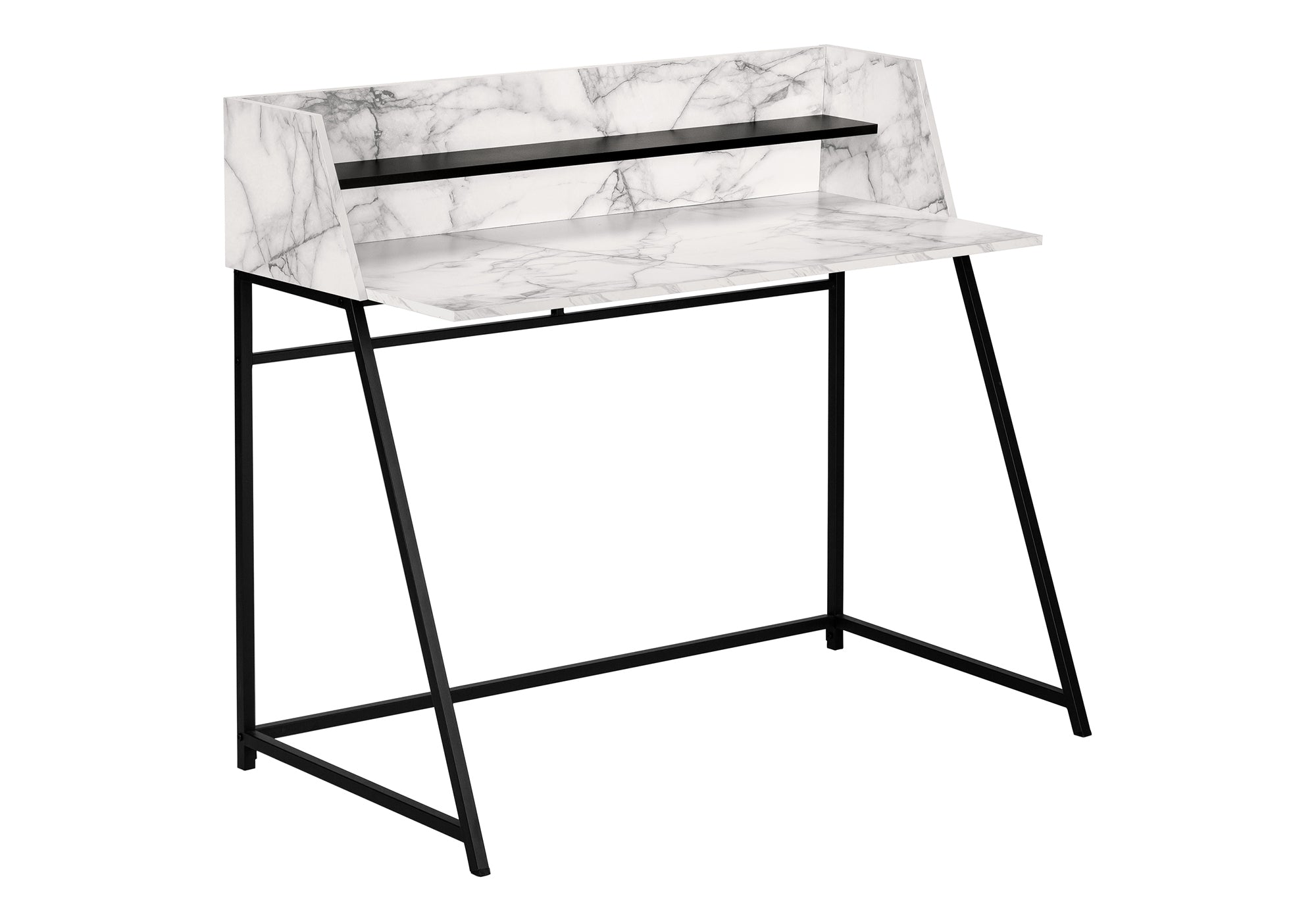 COMPUTER DESK - 48"L / WHITE MARBLE-LOOK / BLACK METAL # I 7549