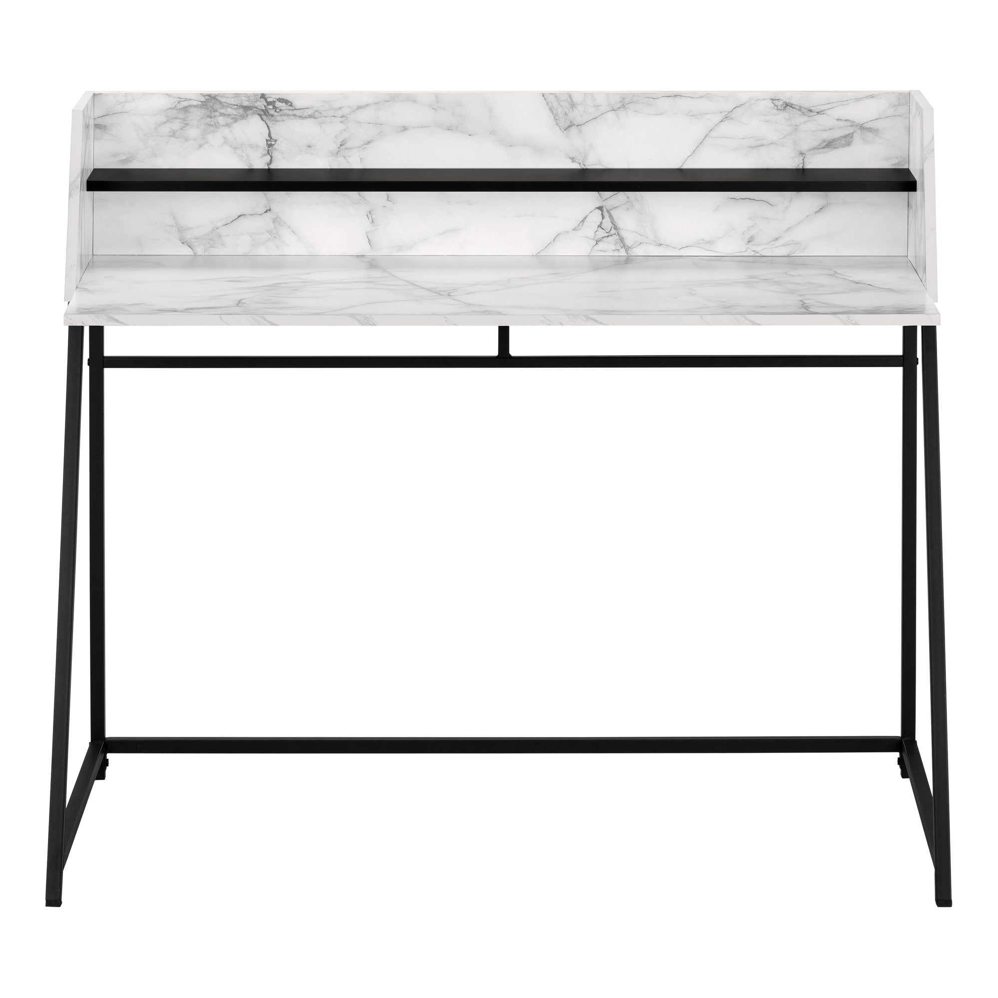 COMPUTER DESK - 48"L / WHITE MARBLE-LOOK / BLACK METAL # I 7549