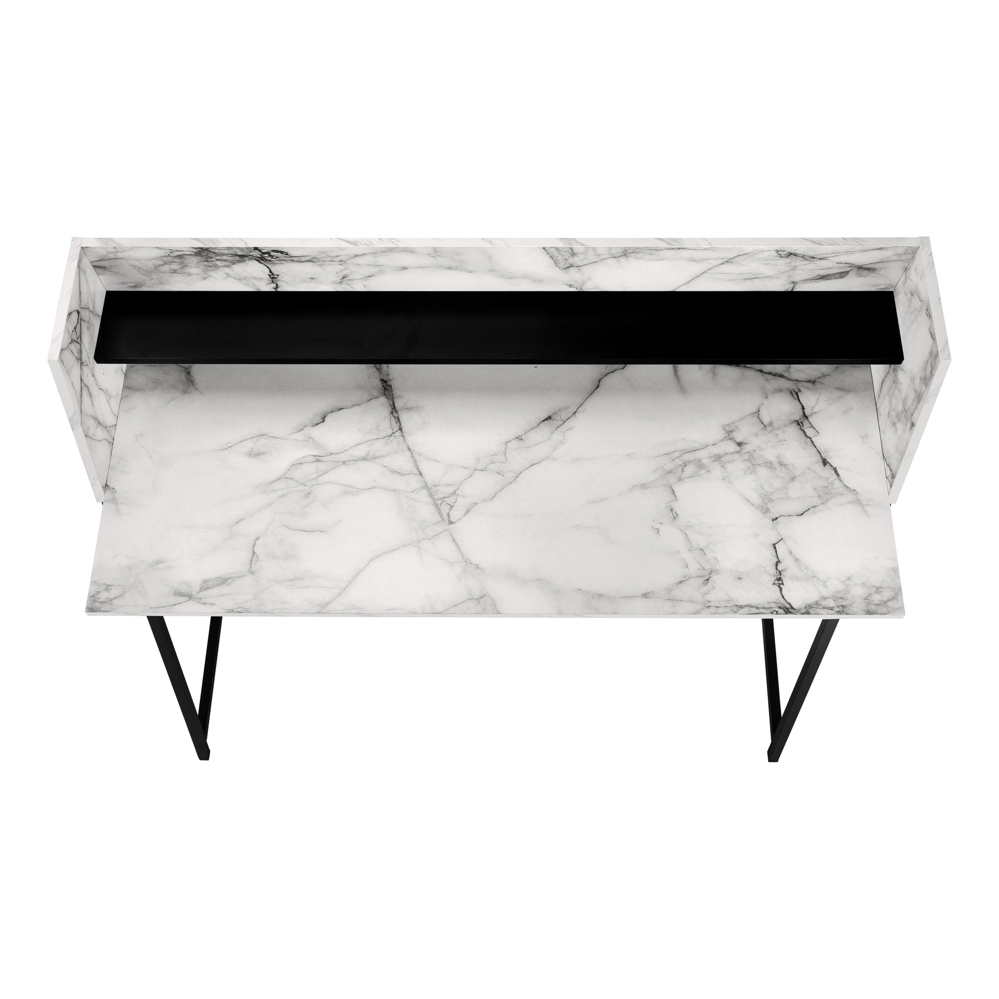 COMPUTER DESK - 48"L / WHITE MARBLE-LOOK / BLACK METAL # I 7549