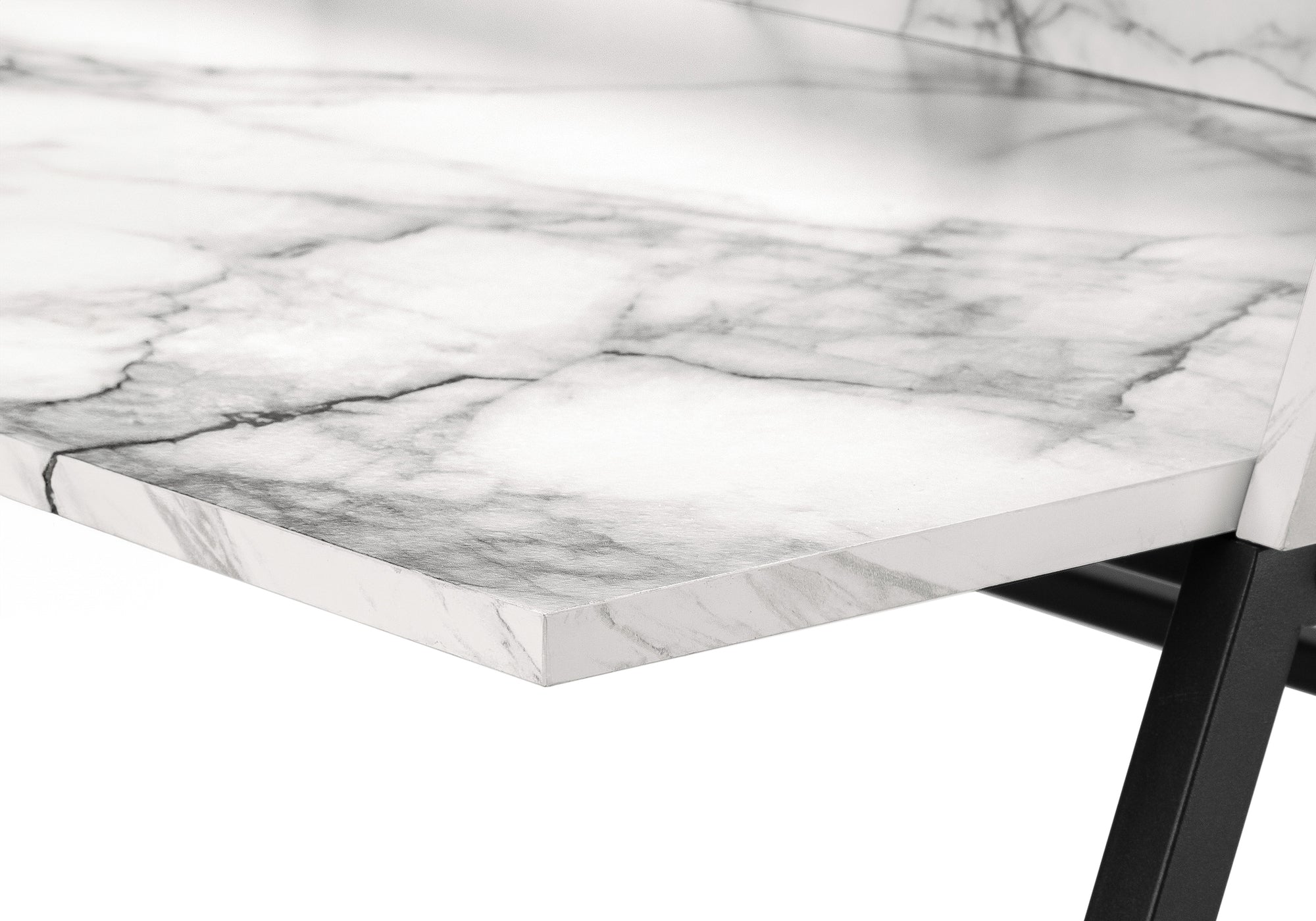 COMPUTER DESK - 48"L / WHITE MARBLE-LOOK / BLACK METAL # I 7549