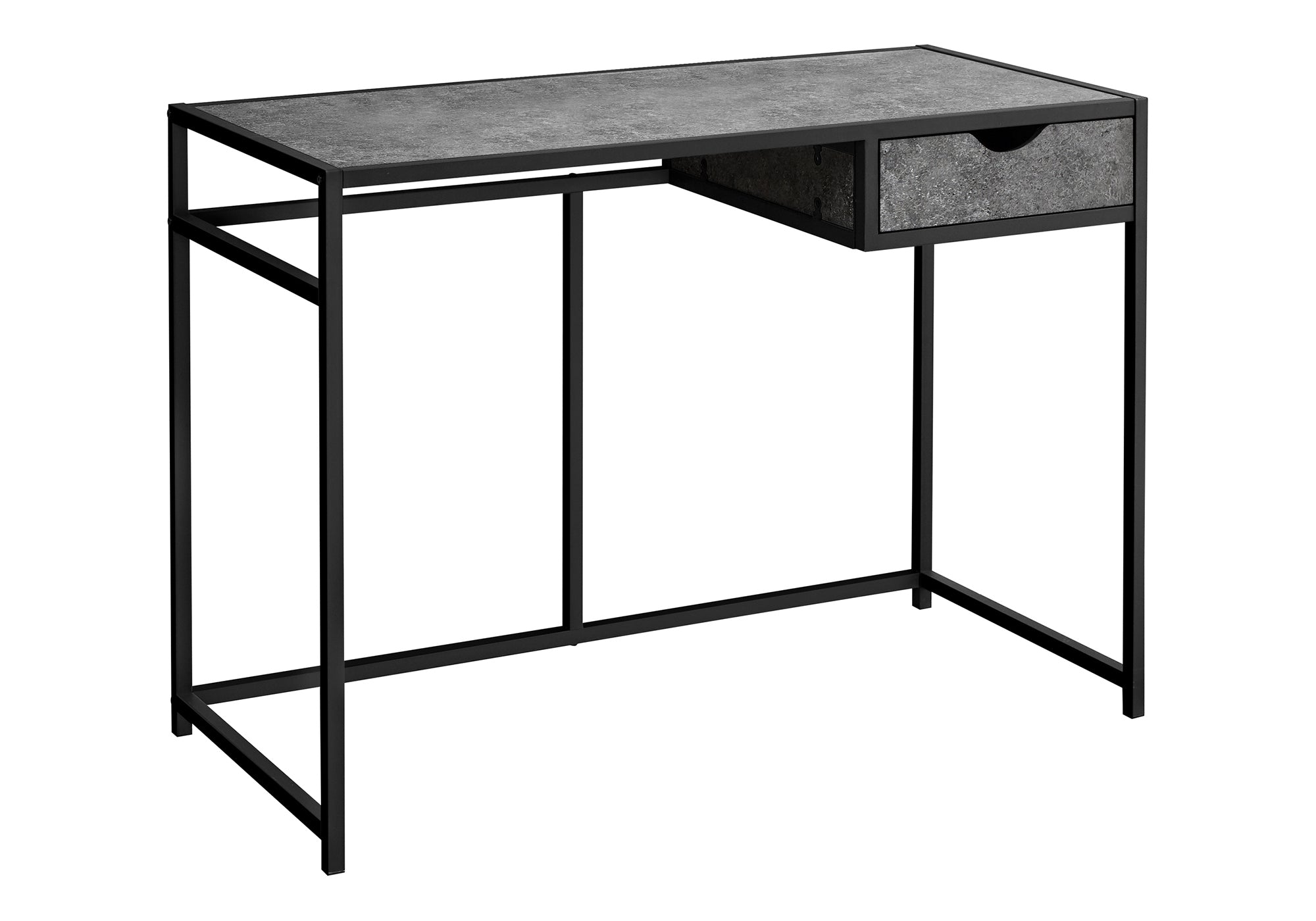 BUREAU D'ORDINATEUR - 42"L / ASPECT PIERRE GRISE / MÉTAL NOIR # I 7573