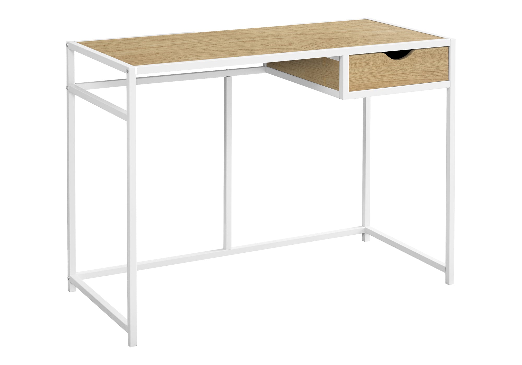 BUREAU D'ORDINATEUR - 42"L / NATUREL / MÉTAL BLANC # I 7575