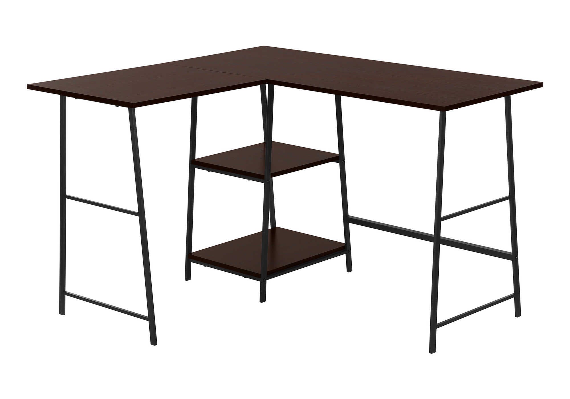 BUREAU D'ORDINATEUR - 48"L / DESSUS ESPRESSO / COIN EN MÉTAL NOIR # I 7590