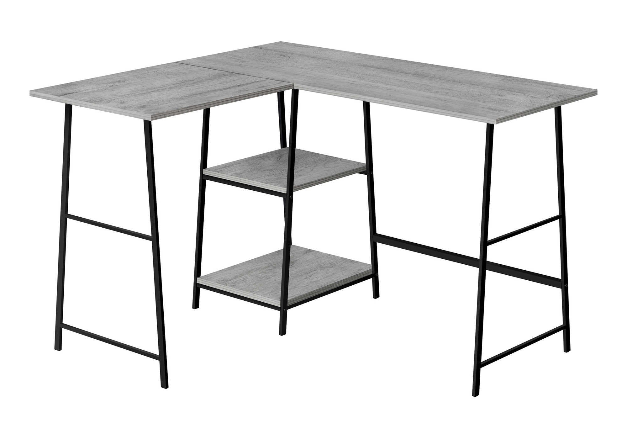 BUREAU D'ORDINATEUR - 48"L / DESSUS GRIS / COIN EN MÉTAL NOIR # I 7591