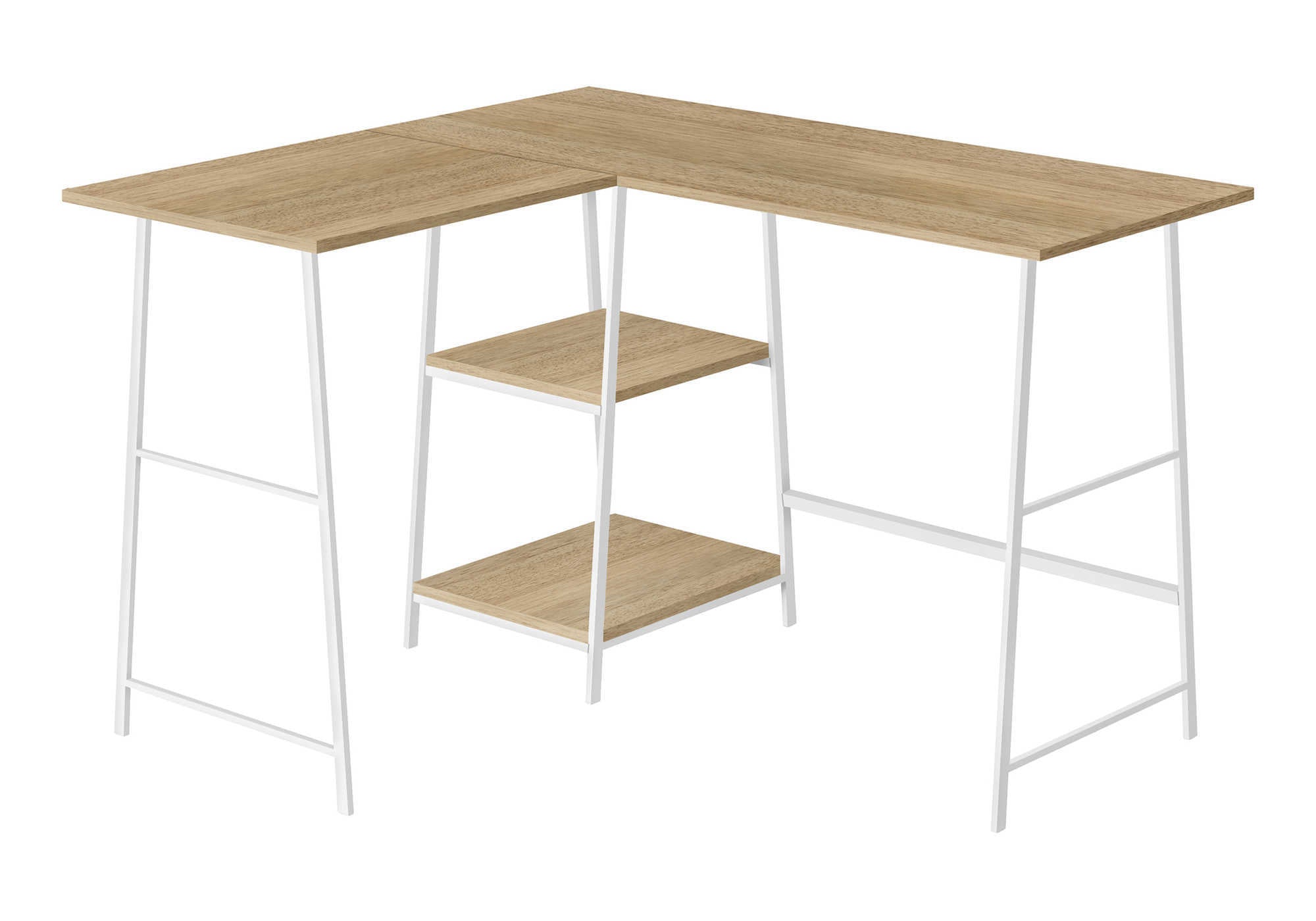 BUREAU D'ORDINATEUR - 48"L / DESSUS NATUREL / COIN EN MÉTAL BLANC # I 7597