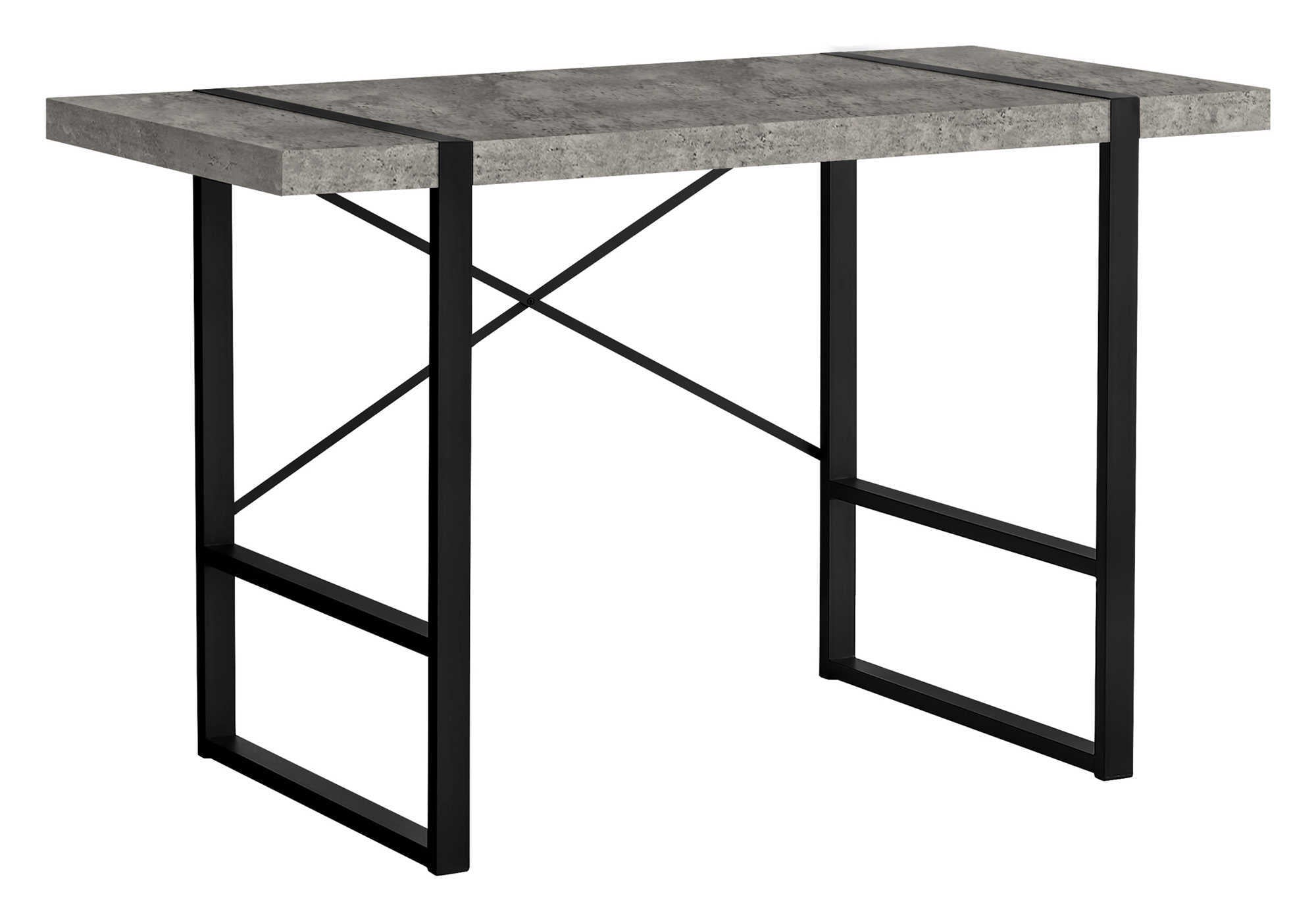 BUREAU D'ORDINATEUR - 48"L / ASPECT BÉTON GRIS / MÉTAL NOIR # I 7661