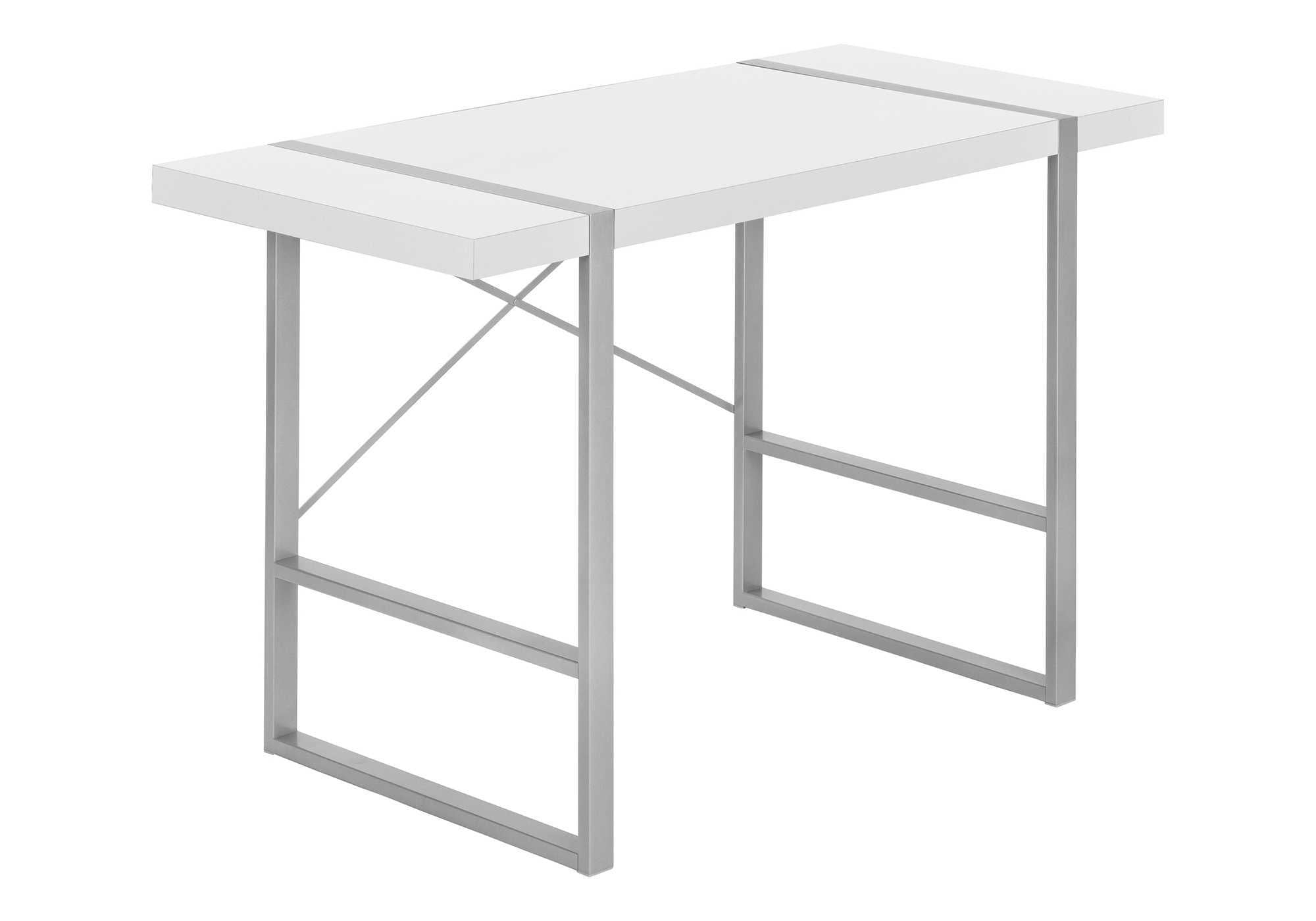 BUREAU D'ORDINATEUR - 48"L / BLANC / MÉTAL ARGENT # I 7663