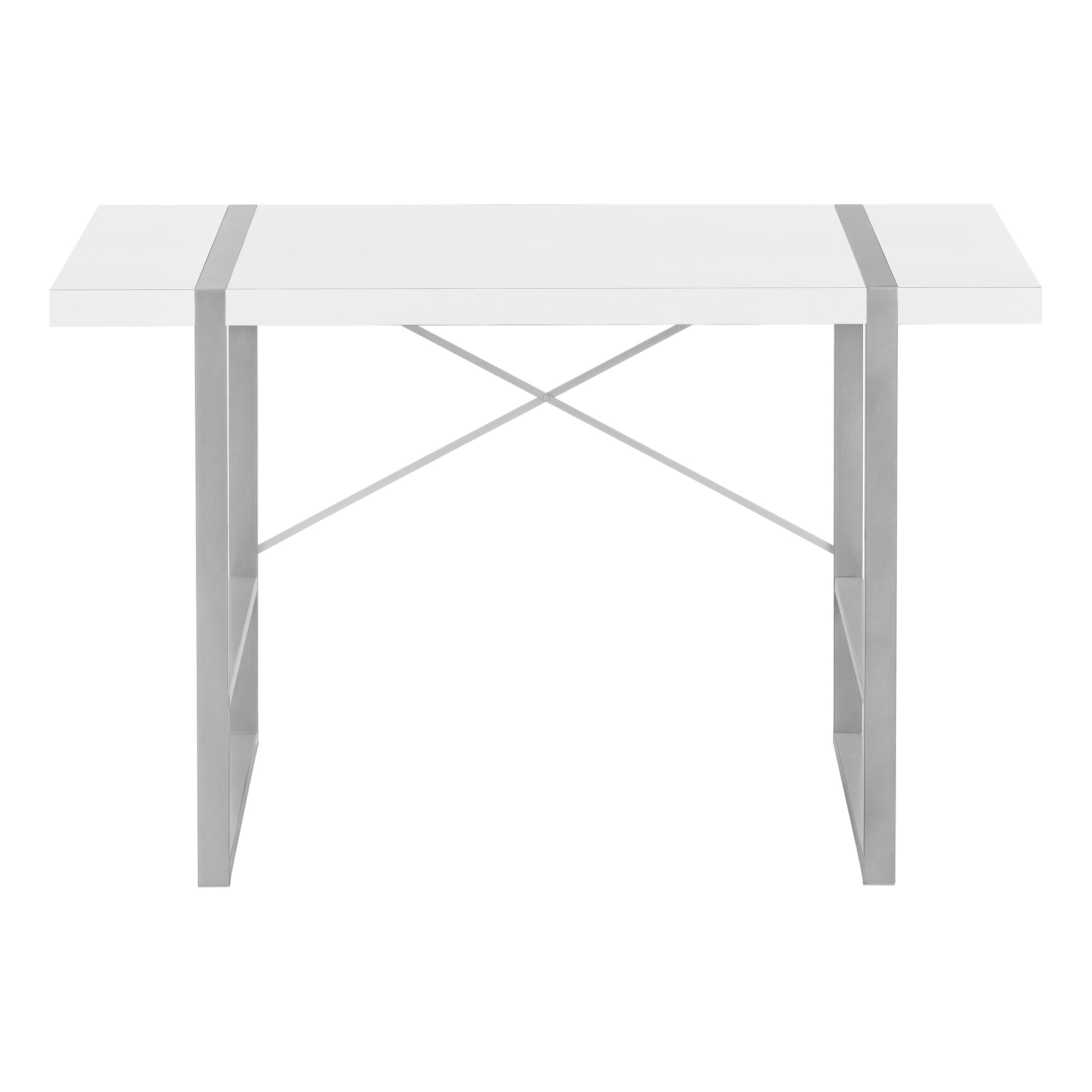 BUREAU D'ORDINATEUR - 48"L / BLANC / MÉTAL ARGENT # I 7663