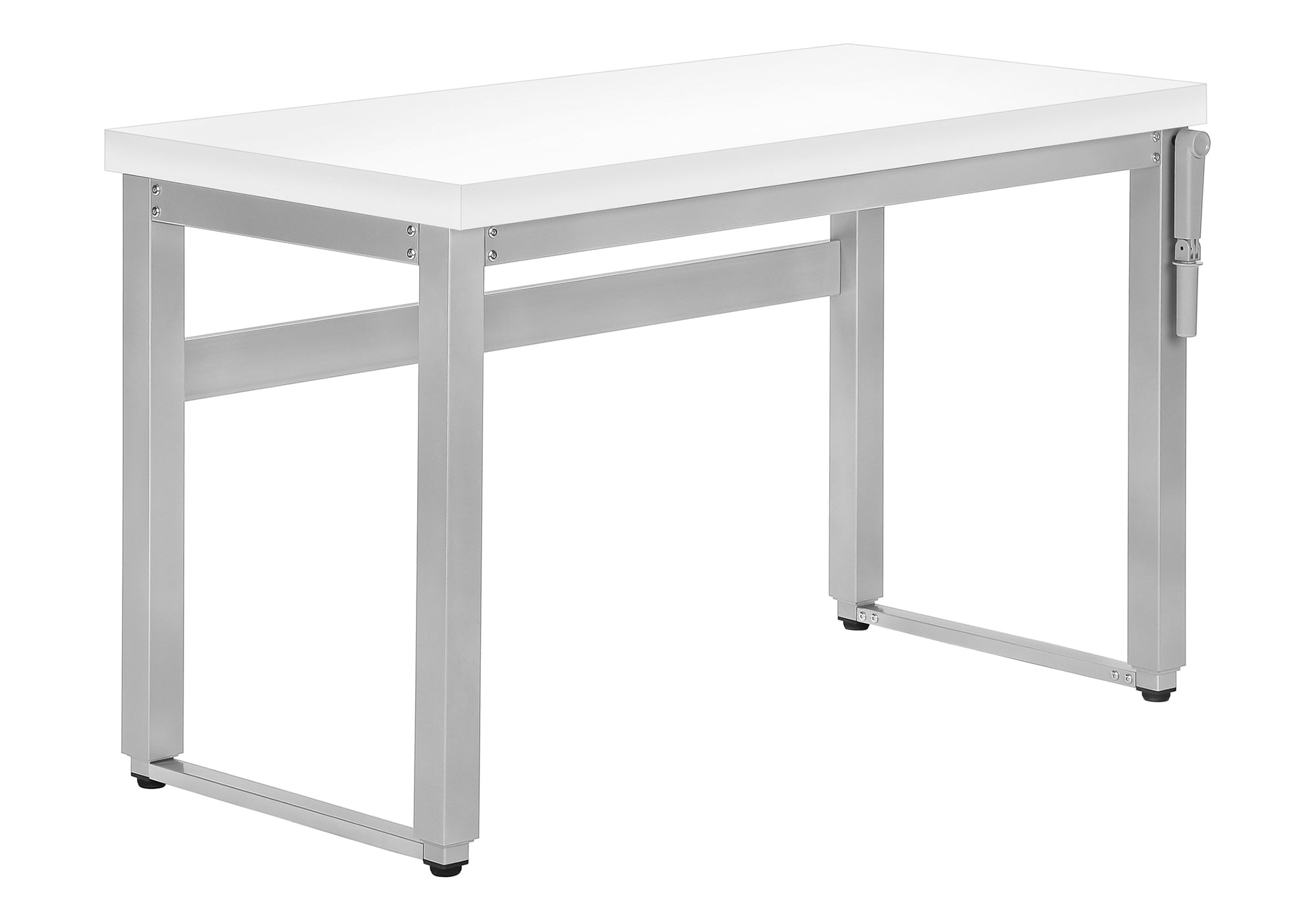 BUREAU D'ORDINATEUR - 48"L / BLANC / HAUTEUR RÉGLABLE / MÉTAL ARGENT # I 7683