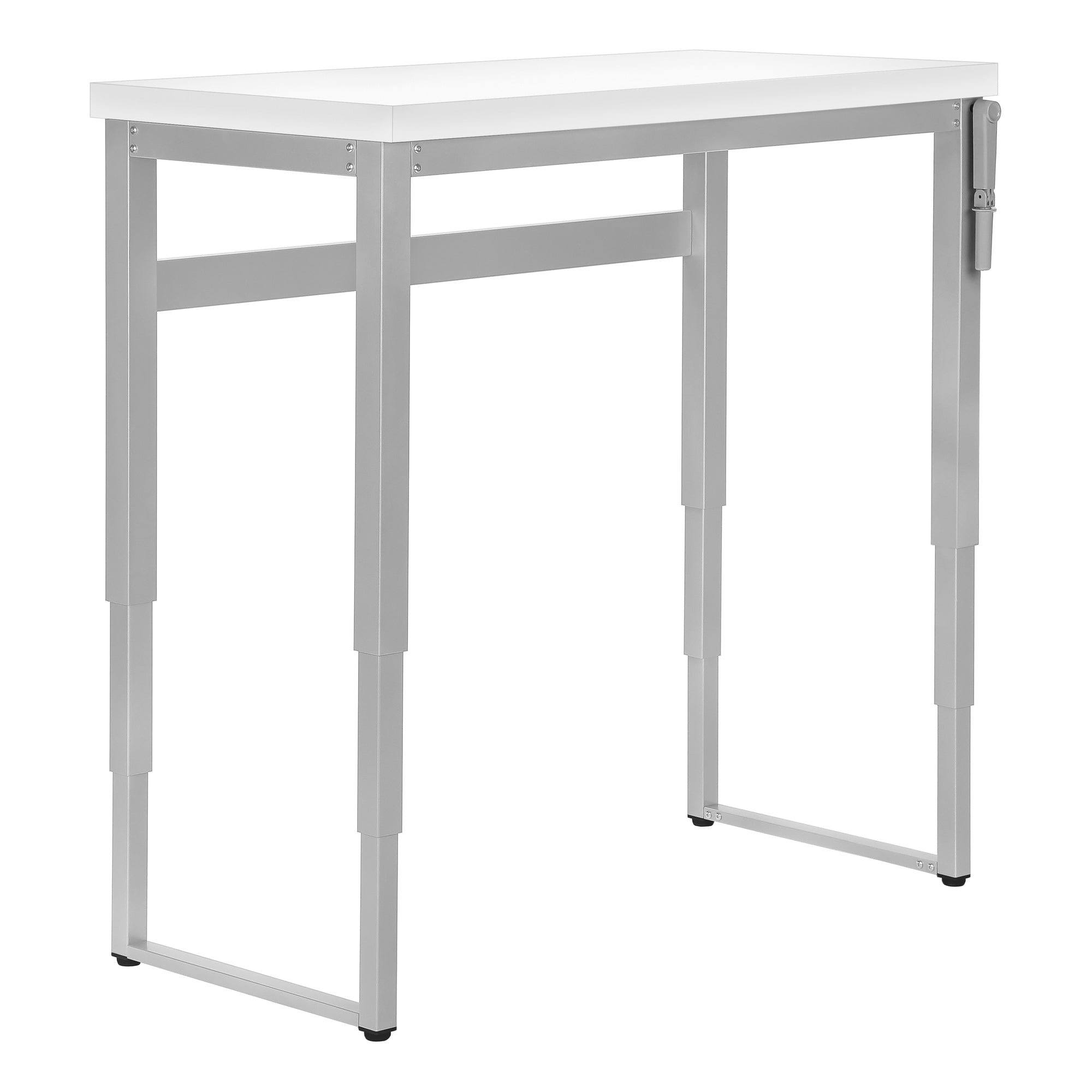 BUREAU D'ORDINATEUR - 48"L / BLANC / HAUTEUR RÉGLABLE / MÉTAL ARGENT # I 7683