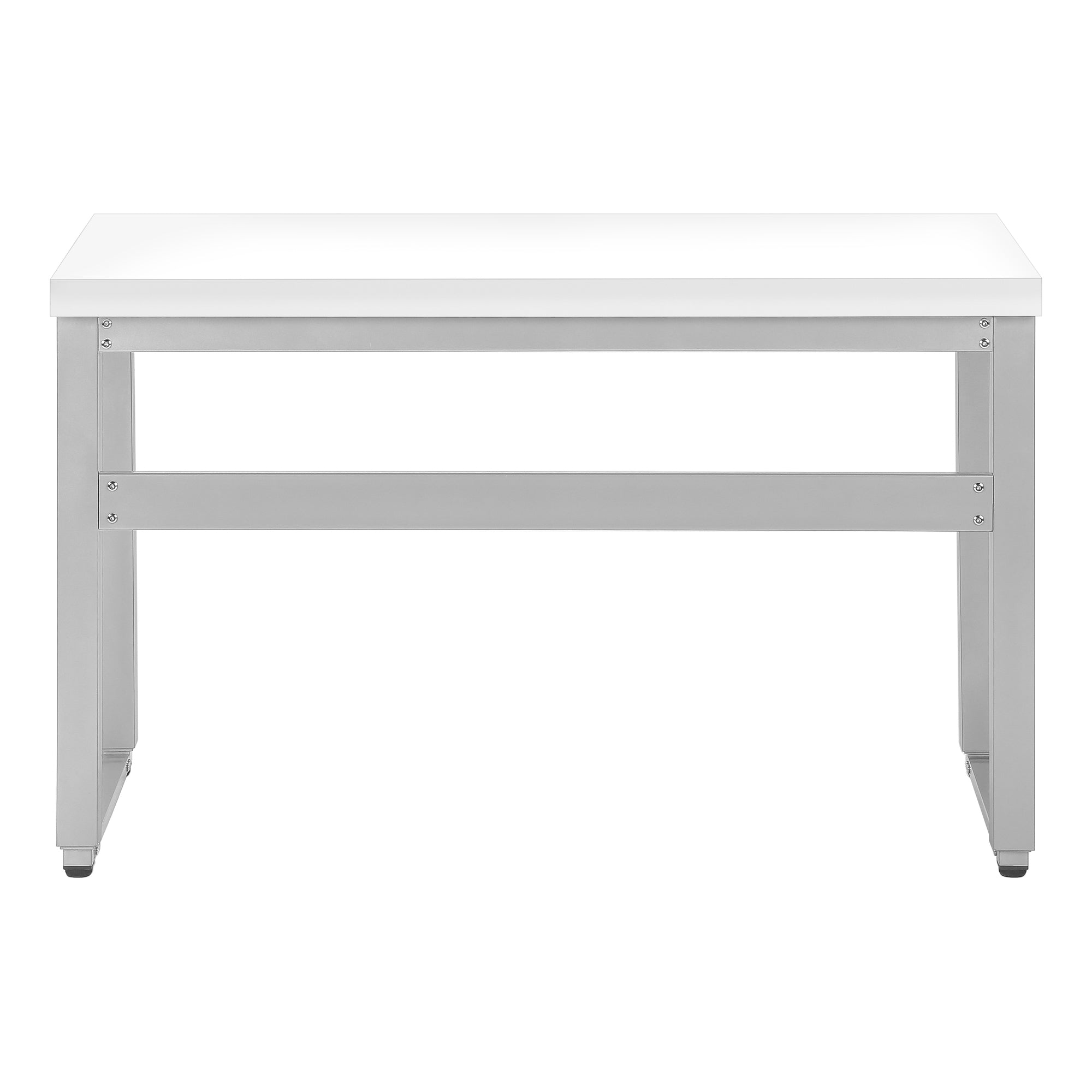 BUREAU D'ORDINATEUR - 48"L / BLANC / HAUTEUR RÉGLABLE / MÉTAL ARGENT # I 7683