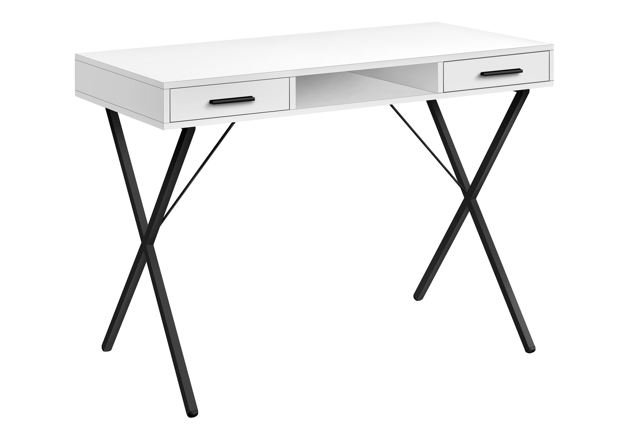 BUREAU D'ORDINATEUR - 42"L / BLANC / MÉTAL NOIR # I 7790